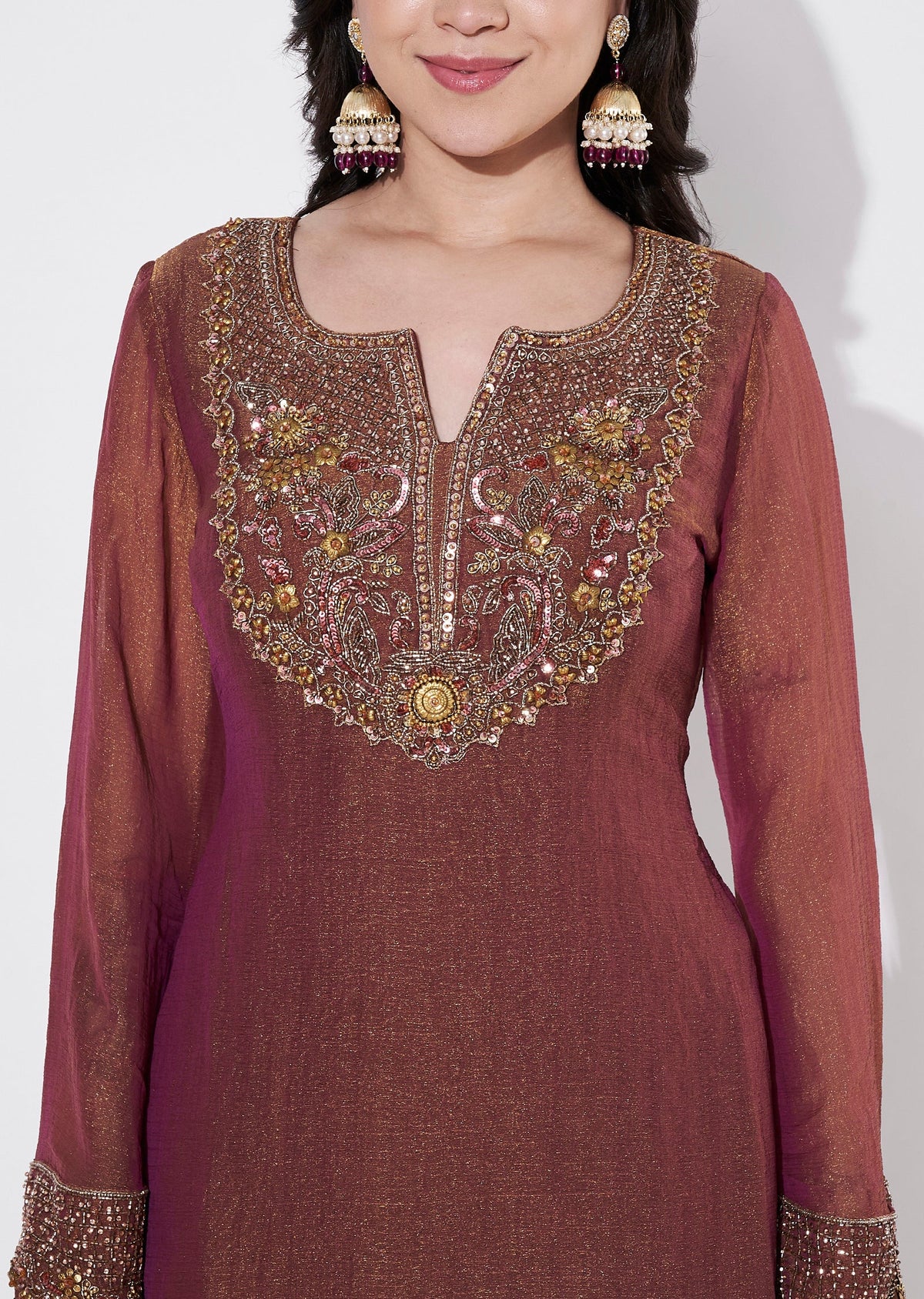 Brown Tissue Sharara Set