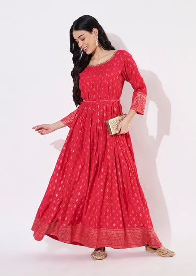 Rani Pink Gold Long Kurti