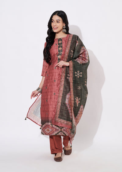 Dark Rust Jute Straight cut suit
