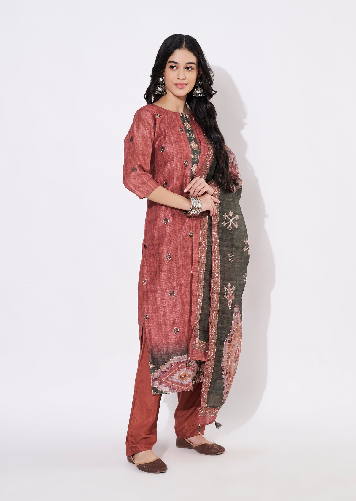Dark Rust Jute Straight cut suit