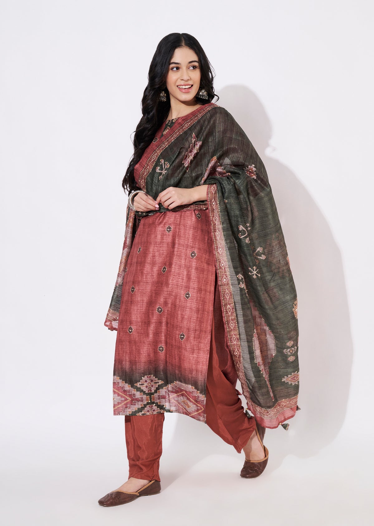 Dark Rust Jute Straight cut suit