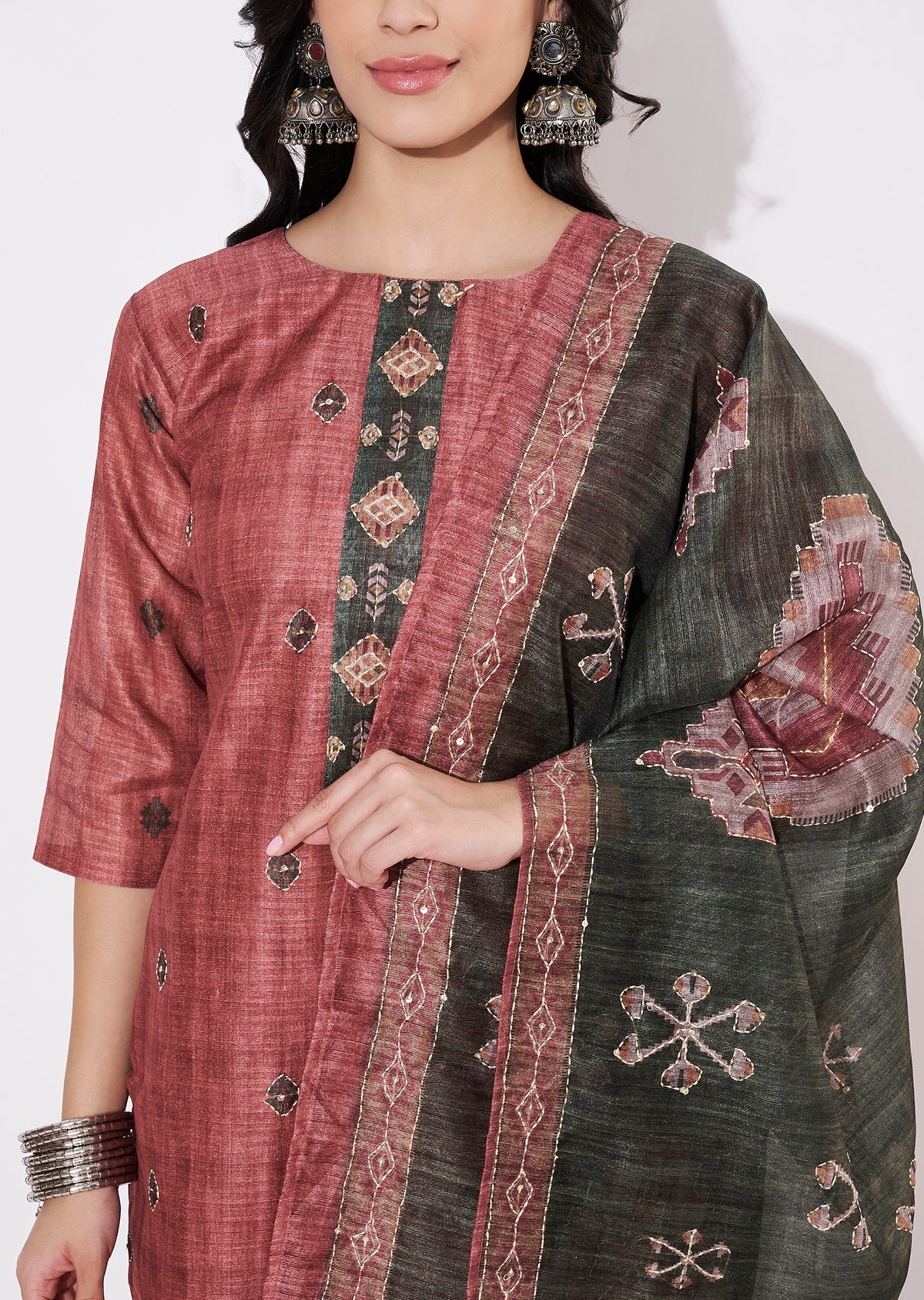 Dark Rust Jute Straight cut suit