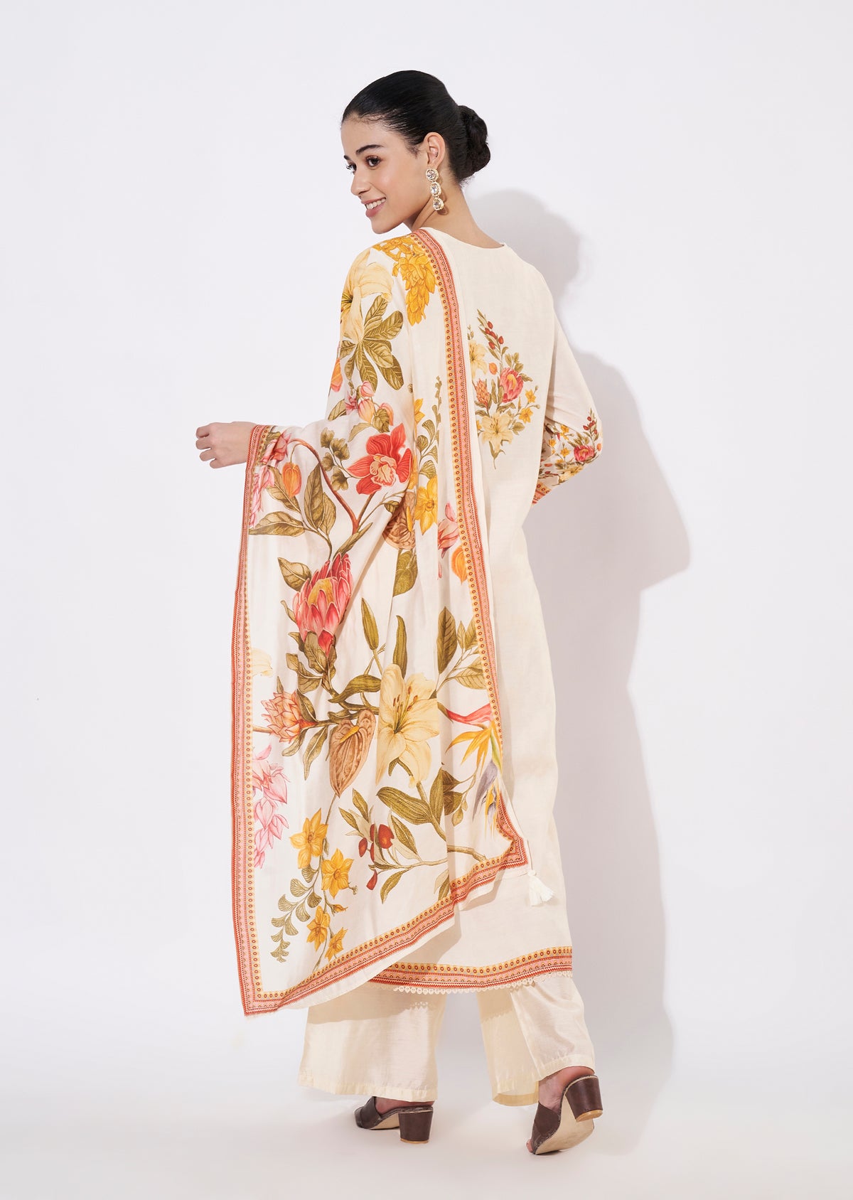 Beige Silk Straight cut suit