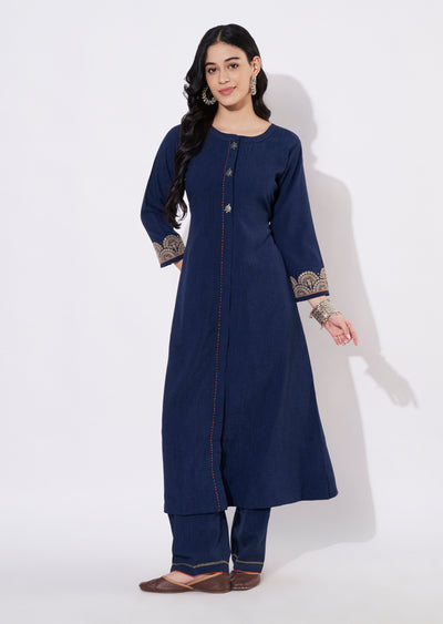 Navy Blue Gold Fusion wear kurti