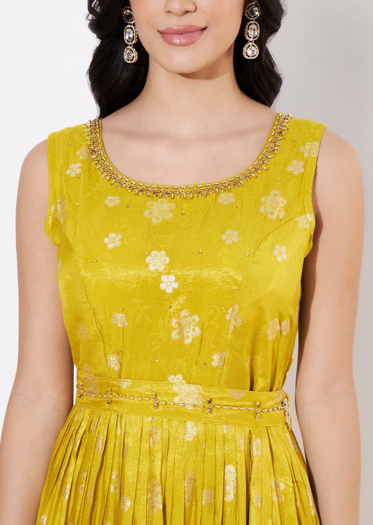 Mustard Banaras Long Kurti