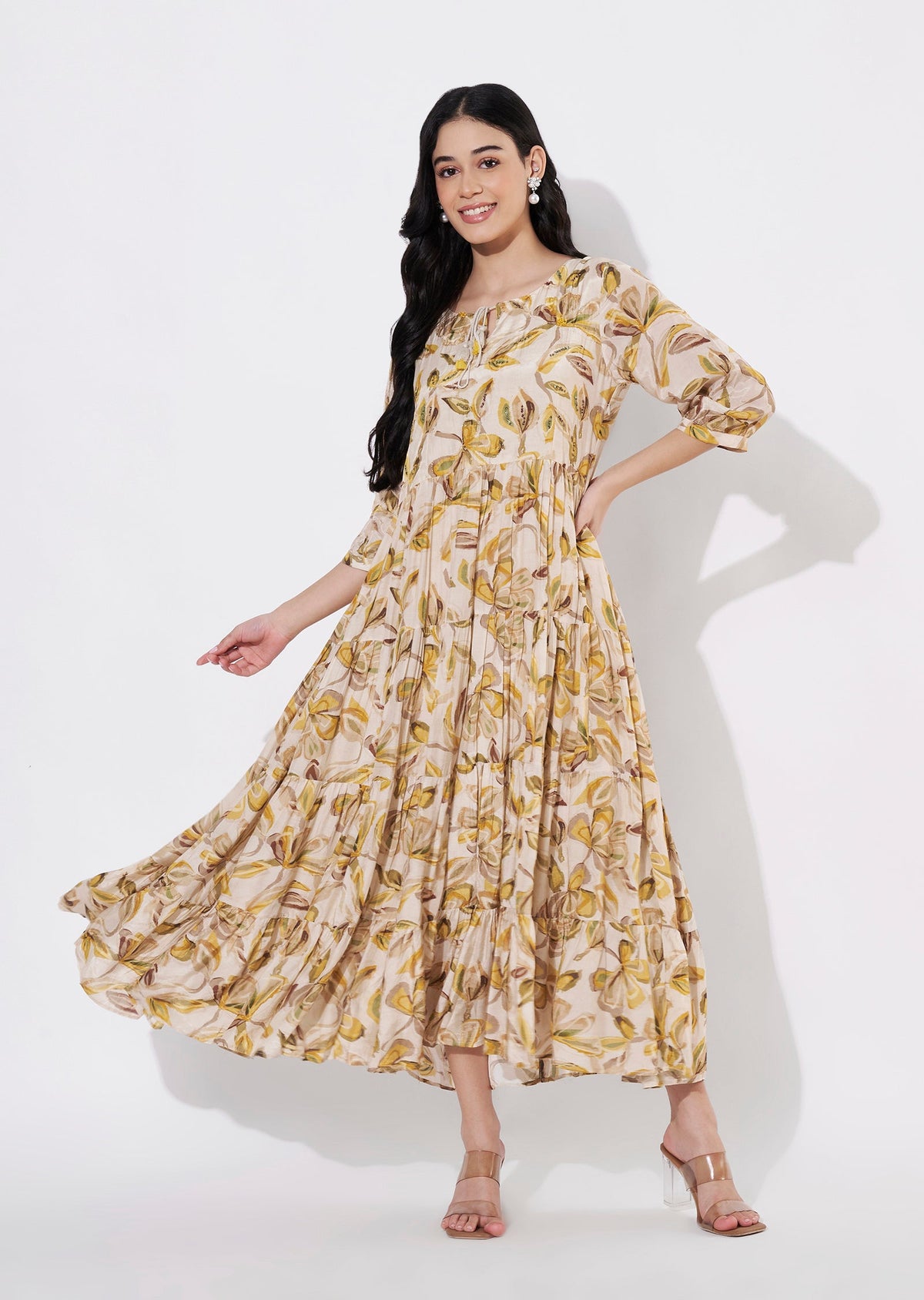 Beige Muslin Frock style kurti