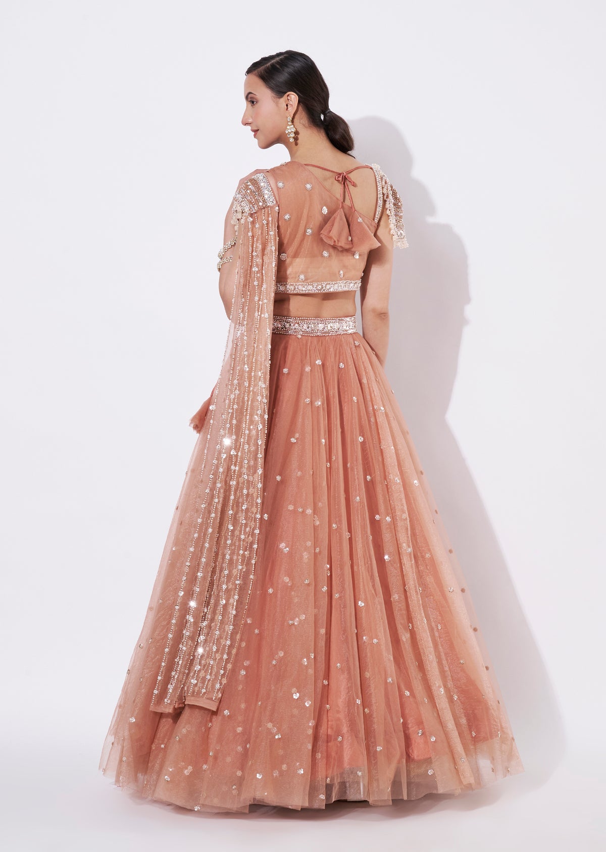 Peach Net Crop top Set