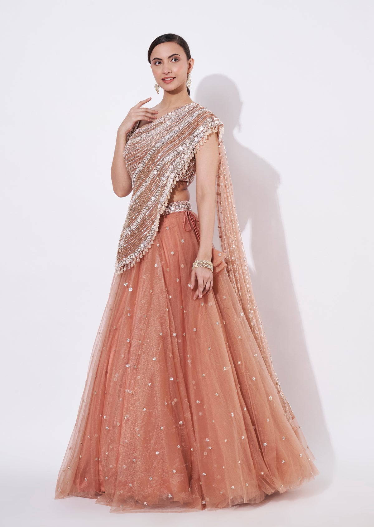 Peach Net Crop top Set