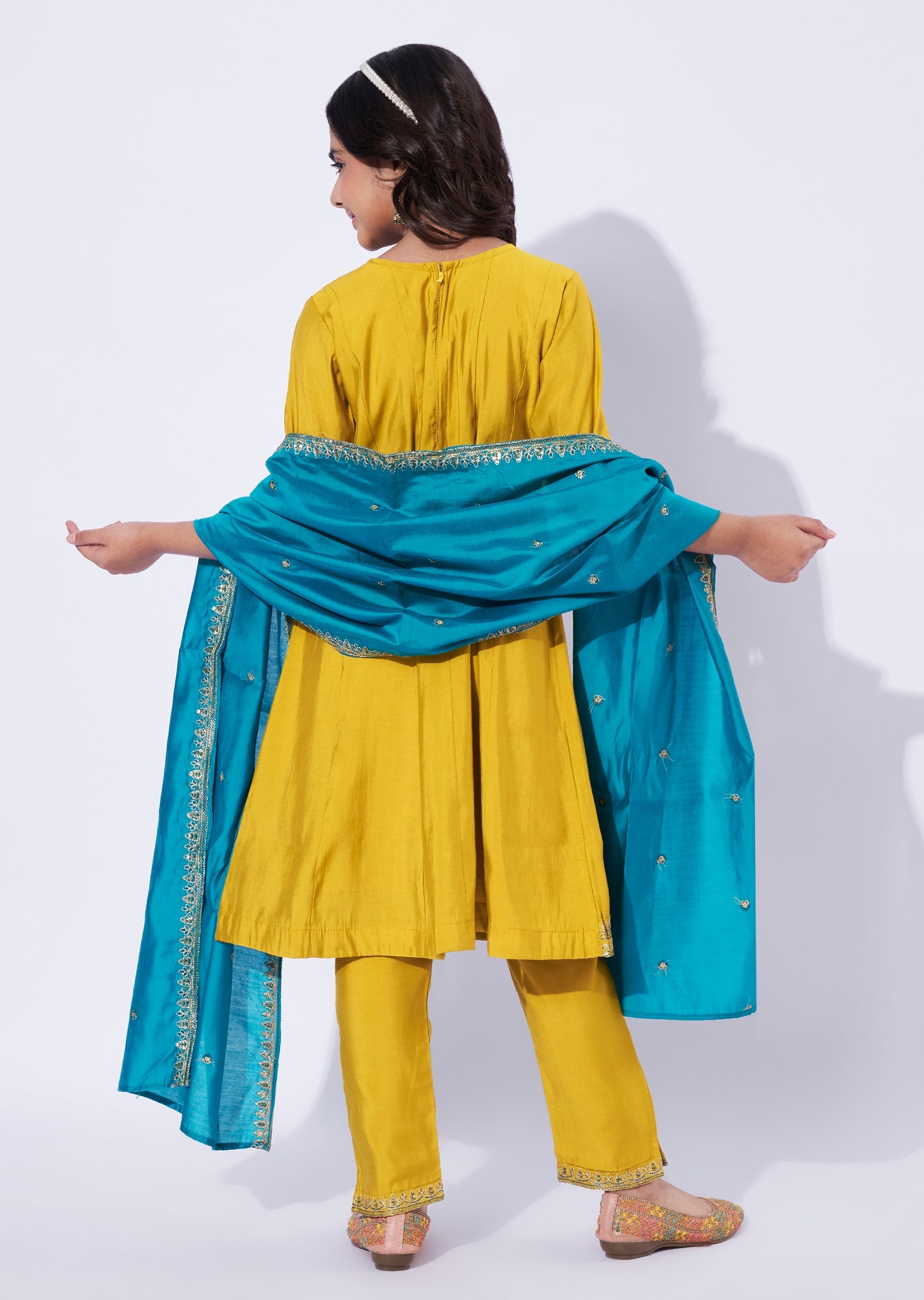 Yellow Silk Girls Anarkali