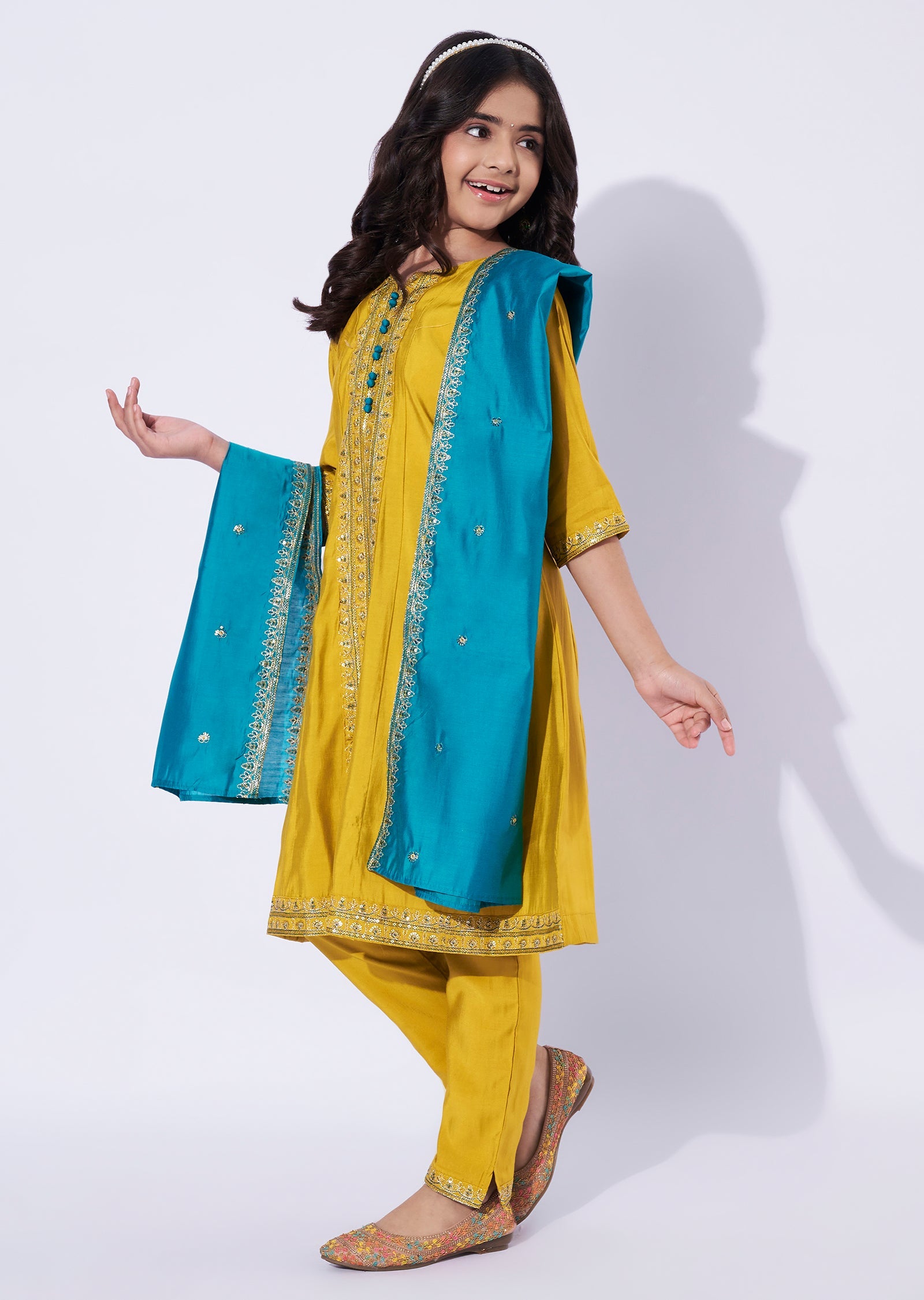 Yellow Silk Girls Anarkali