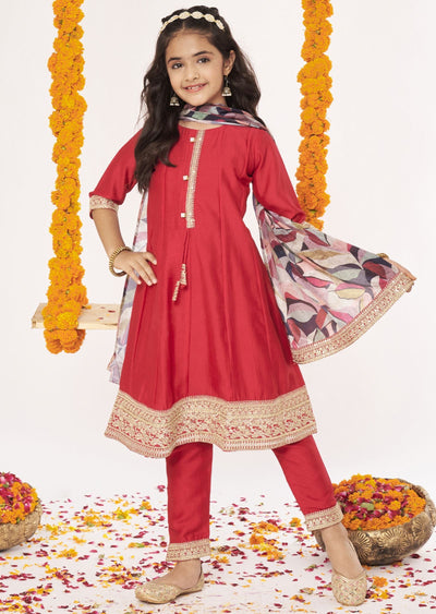 Red Soft Silk Anarkali Set