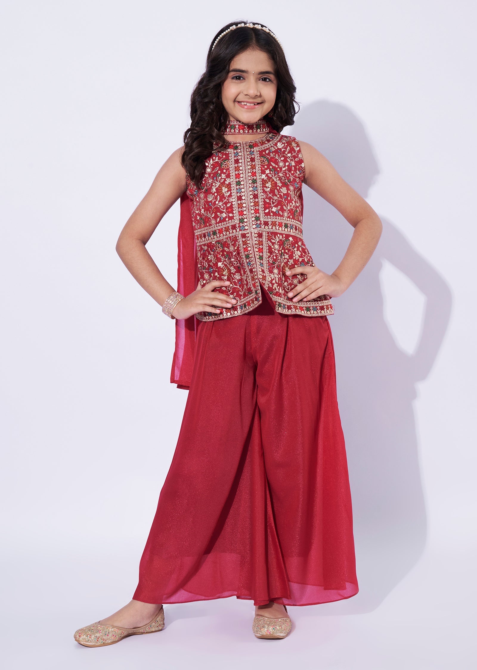 Maroon Girls Sharara Set