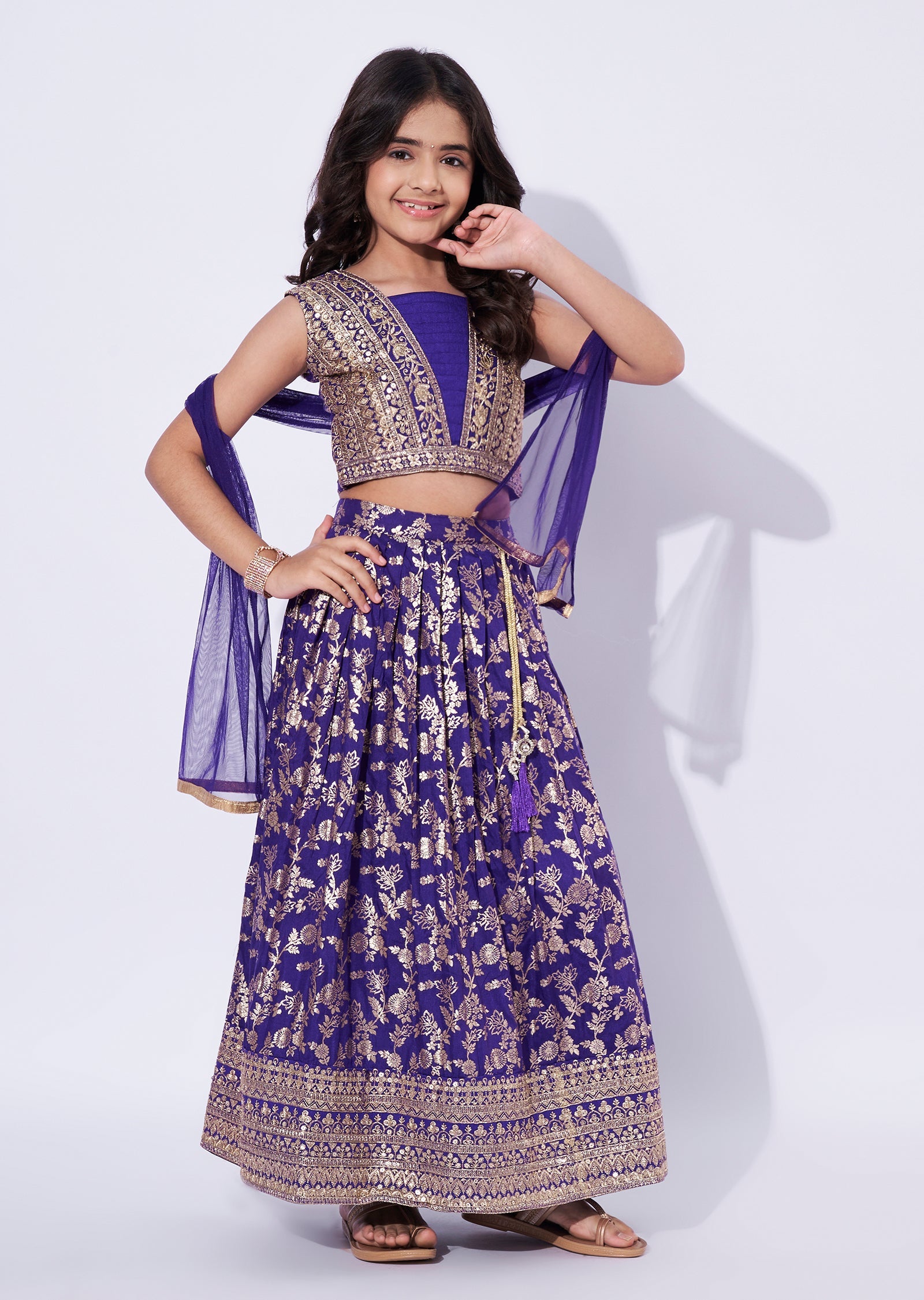 Purple Banaras Girls Sharara