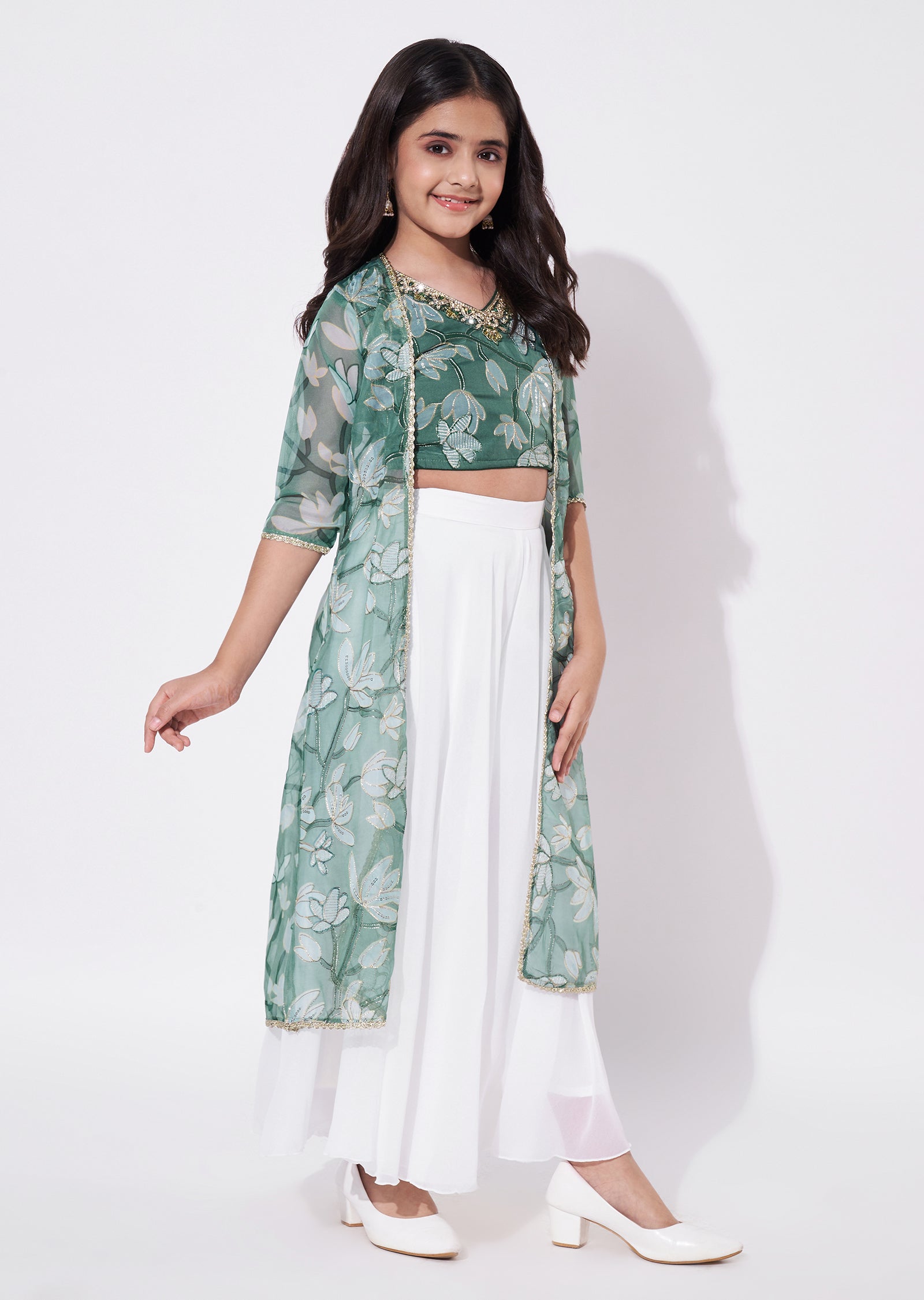 Green Georgette Gharara Set