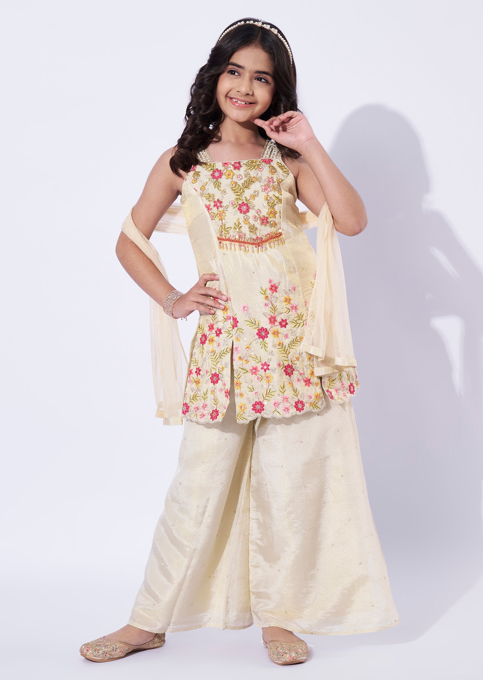 Gold Tissue Girls Sharara