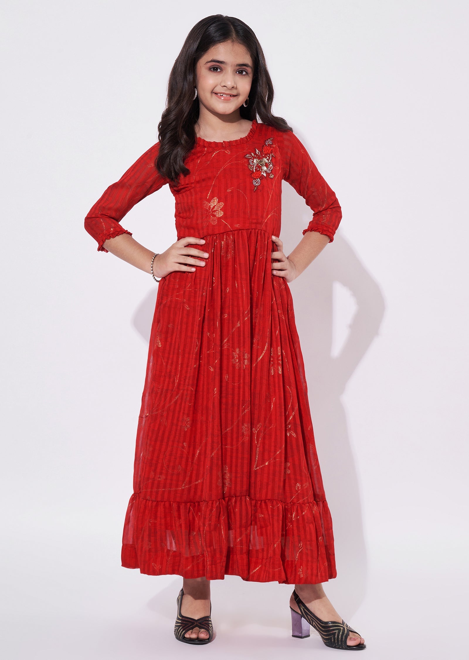 Red Chiffon Ethnic Gown