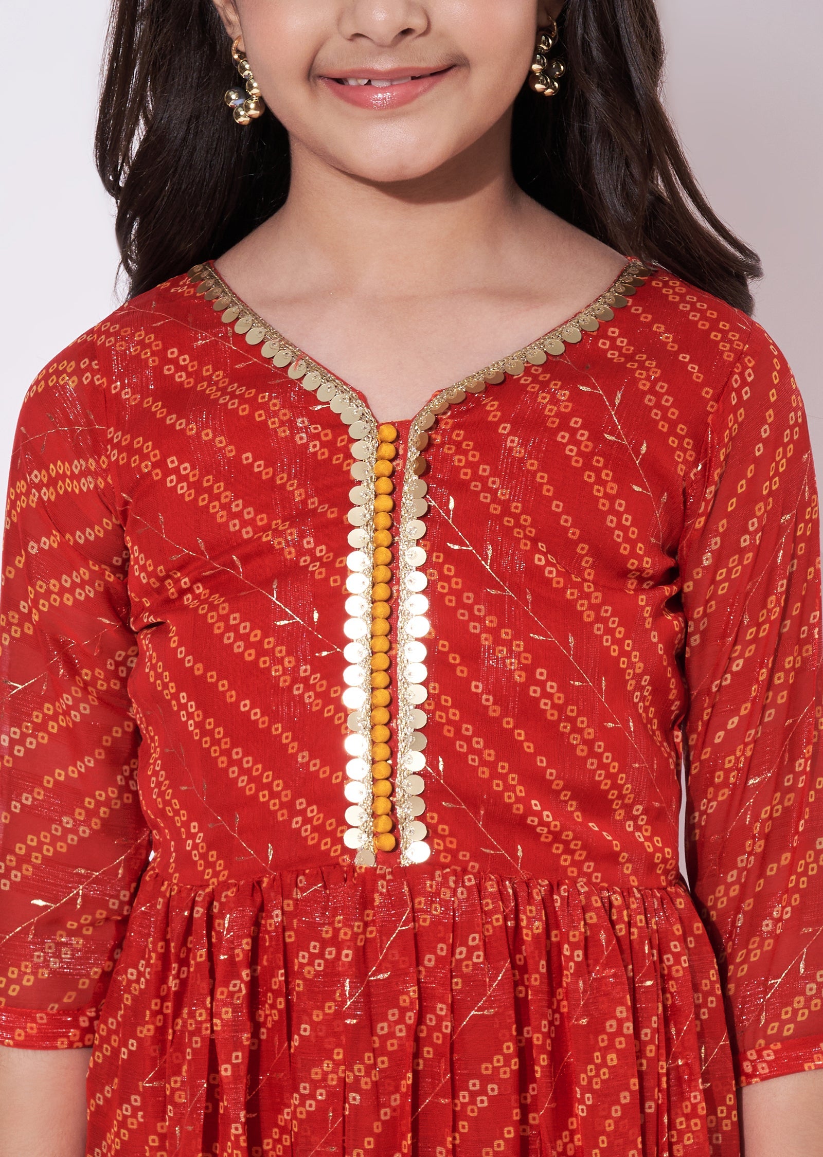 Red Chiffon Ethnic Gown