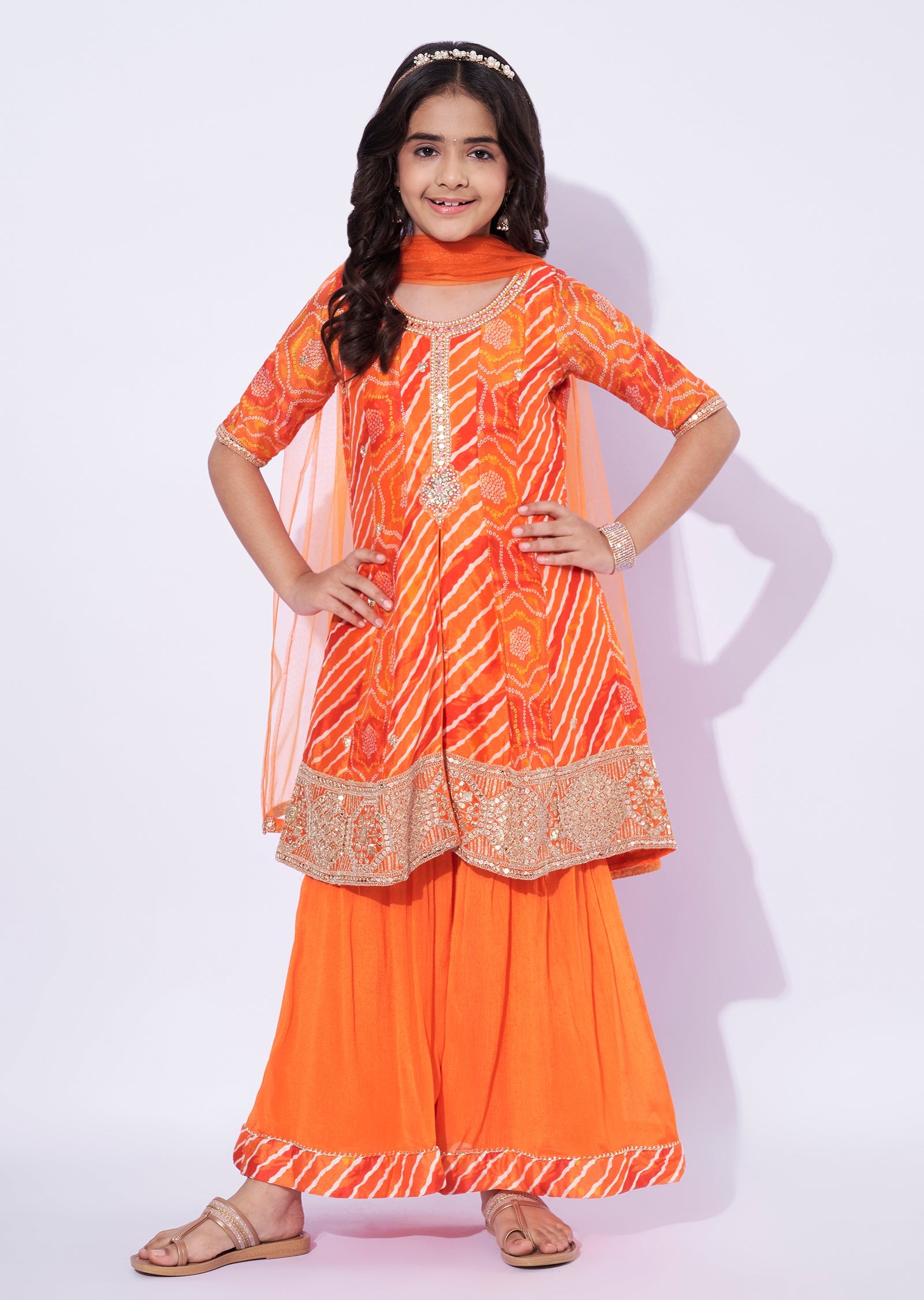 Orange Chinnon Girls Sharara
