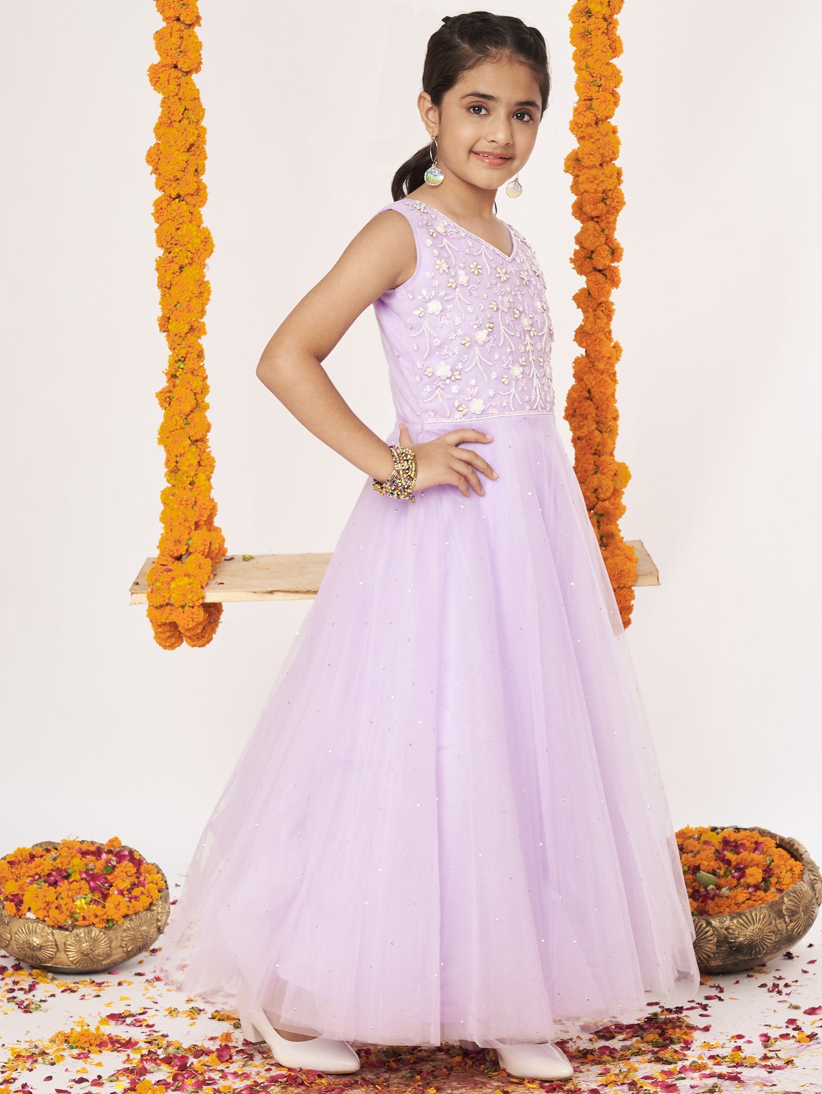 Lavender Net Ethnic Gown