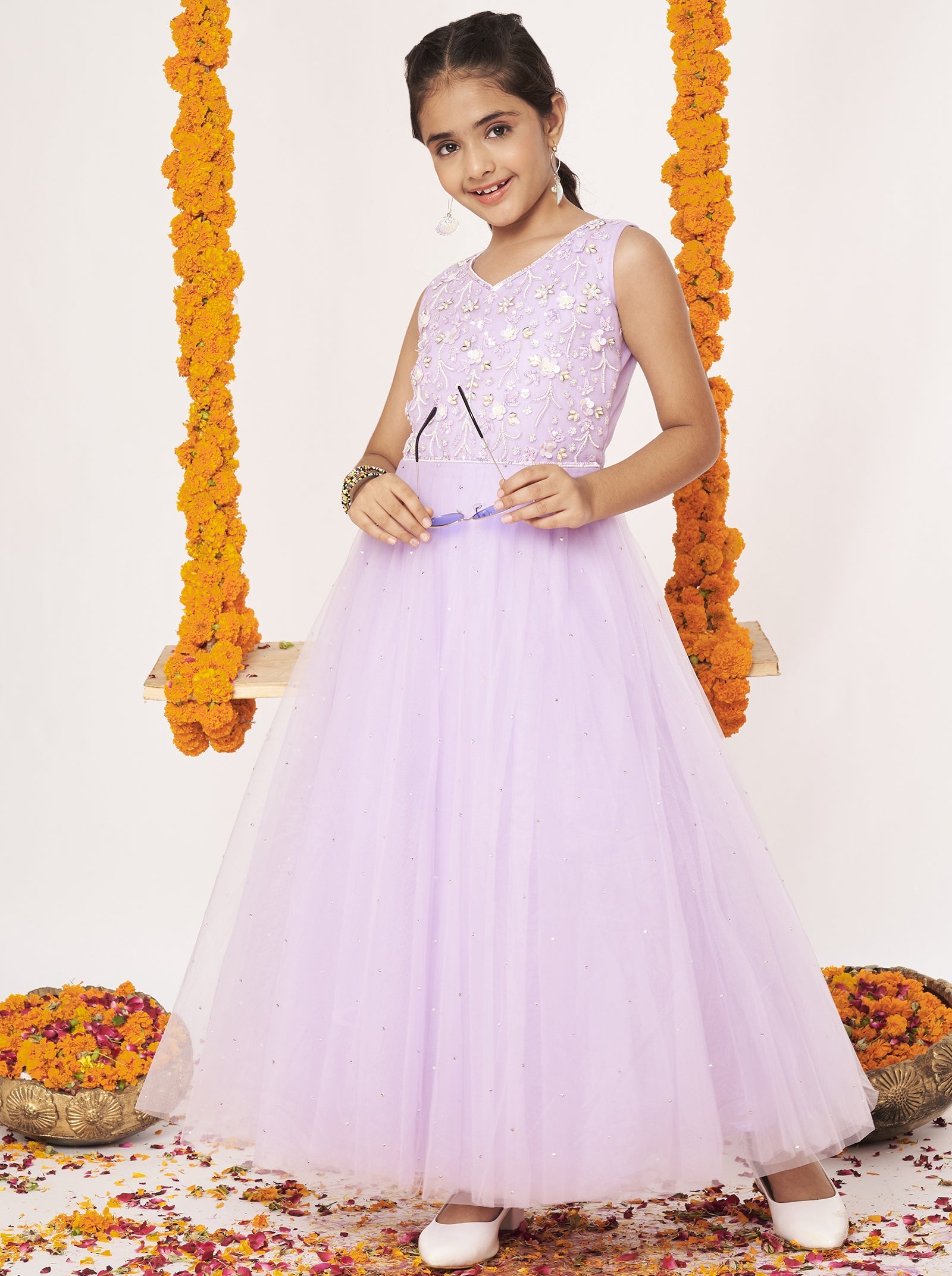 Lavender Net Ethnic Gown