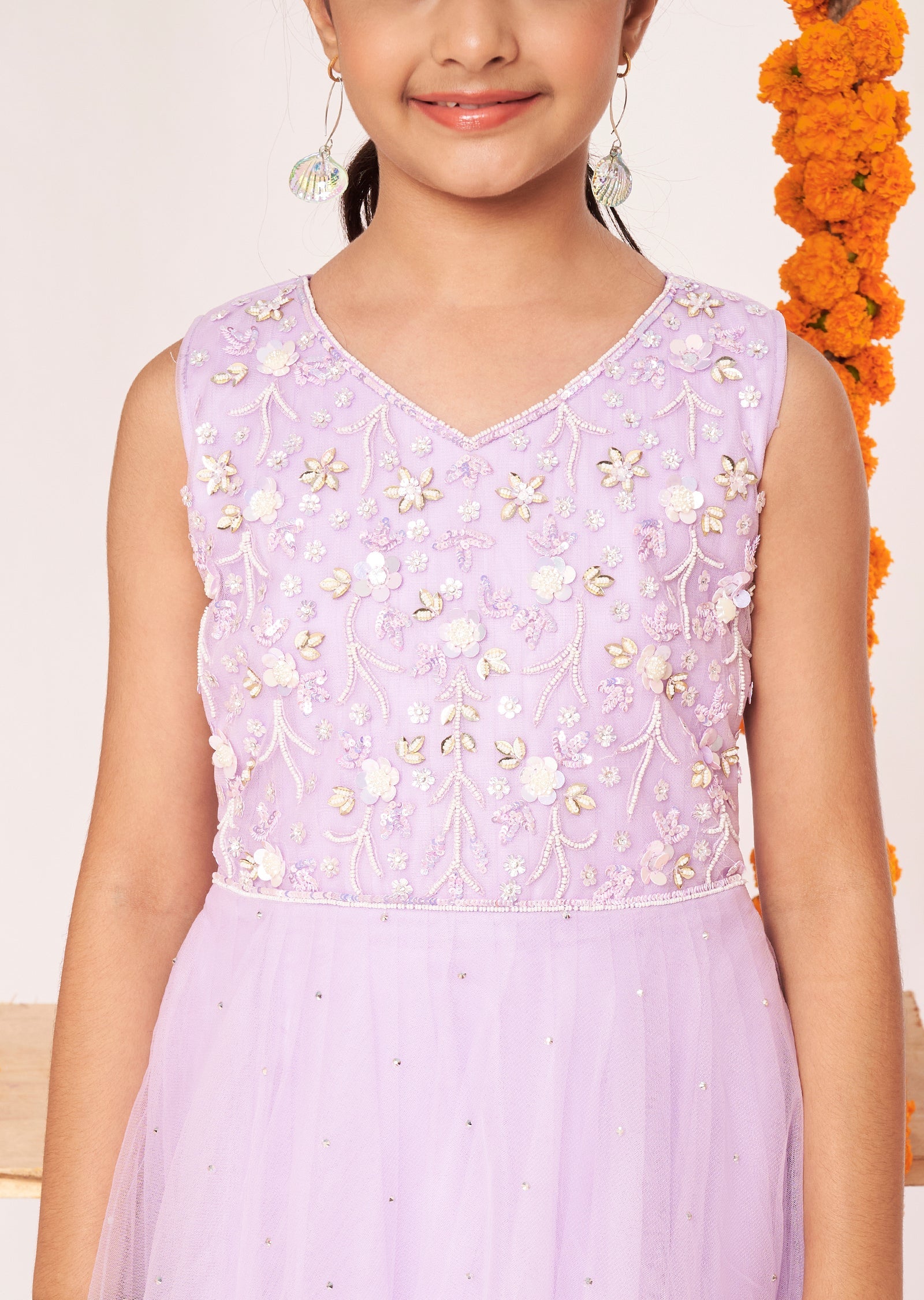 Lavender Net Ethnic Gown
