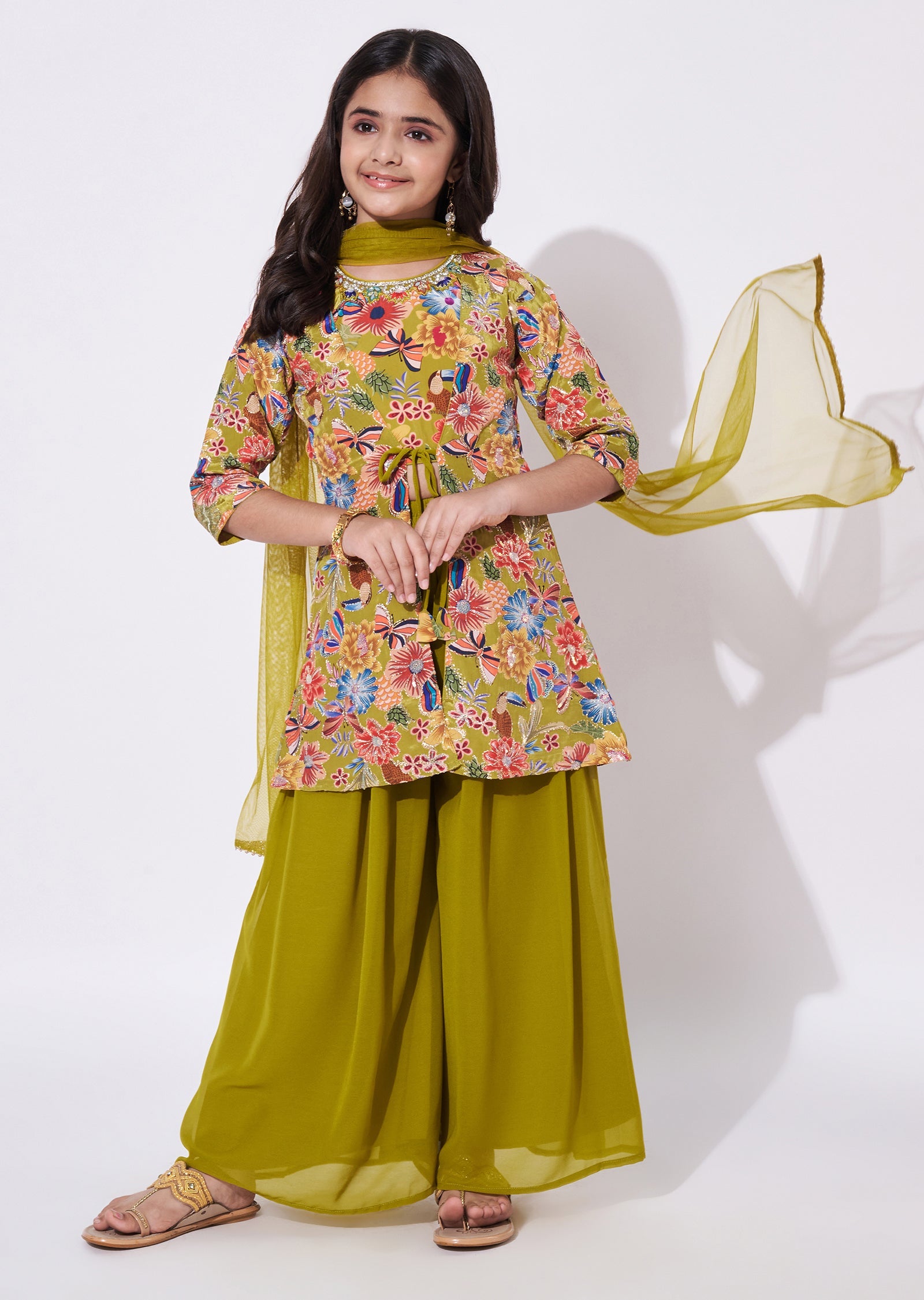 Mehendi Green Crepe Gharara Set