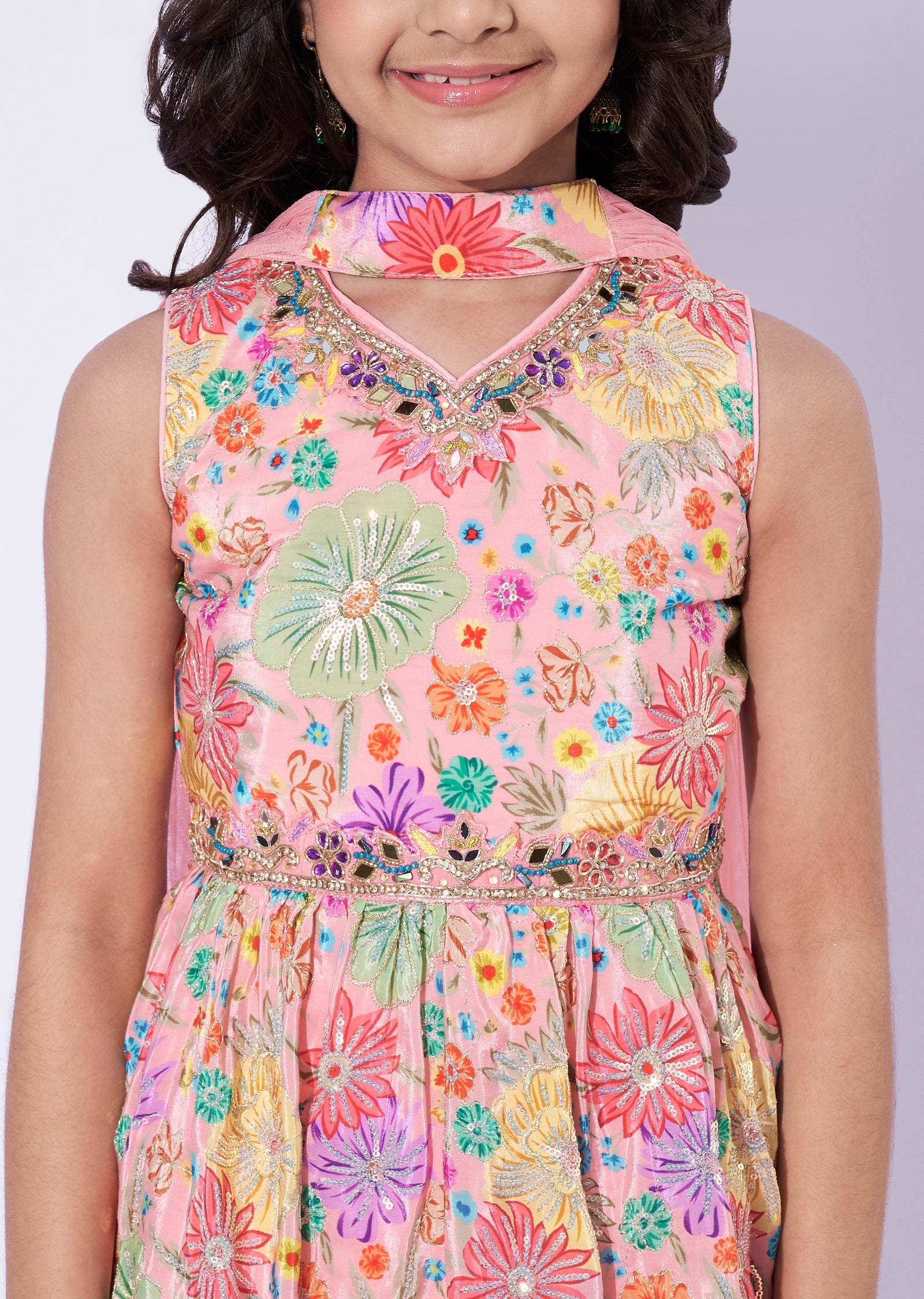 Peach Crepe Girls Sharara