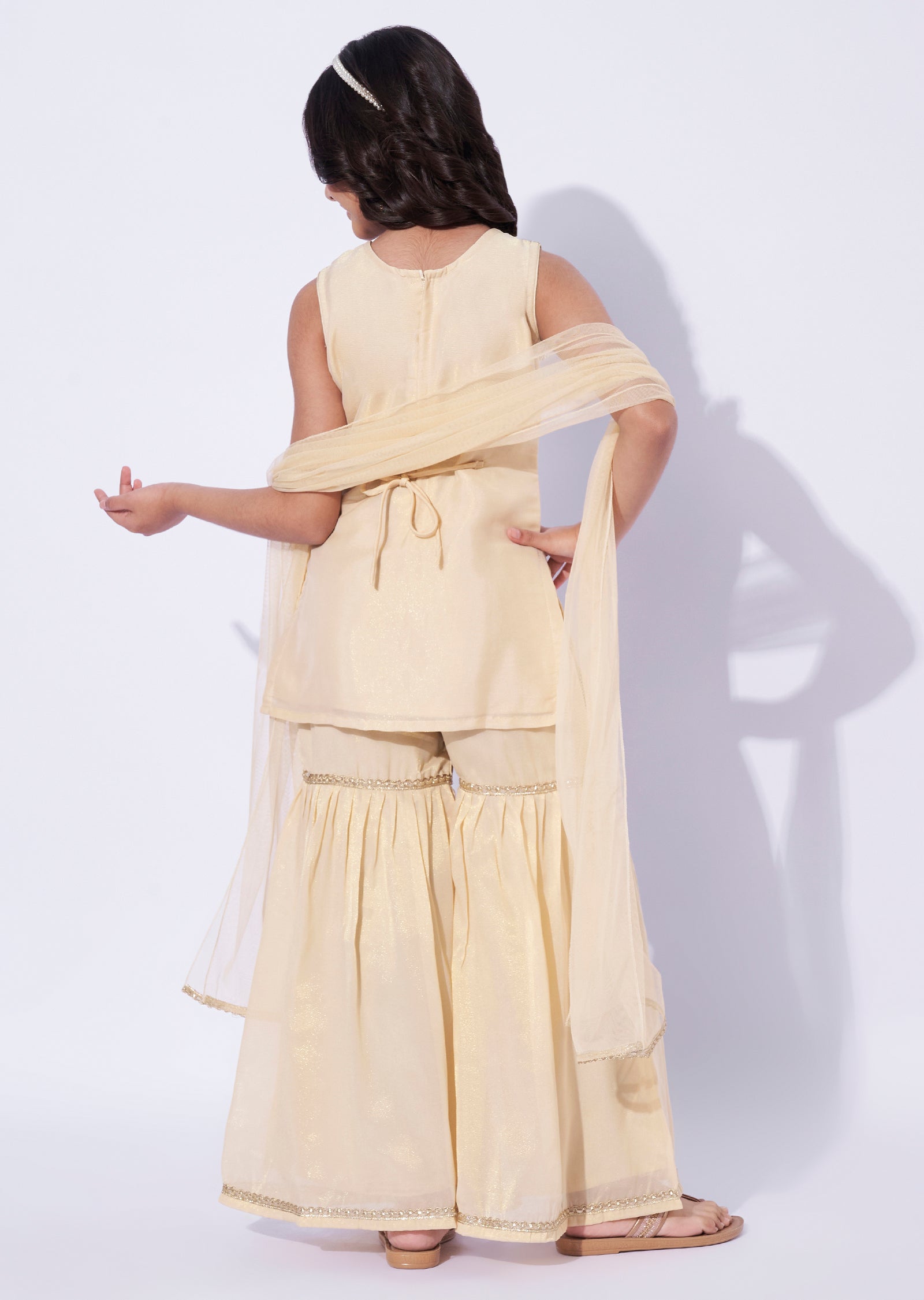 Beige Tissue Girls Sharara