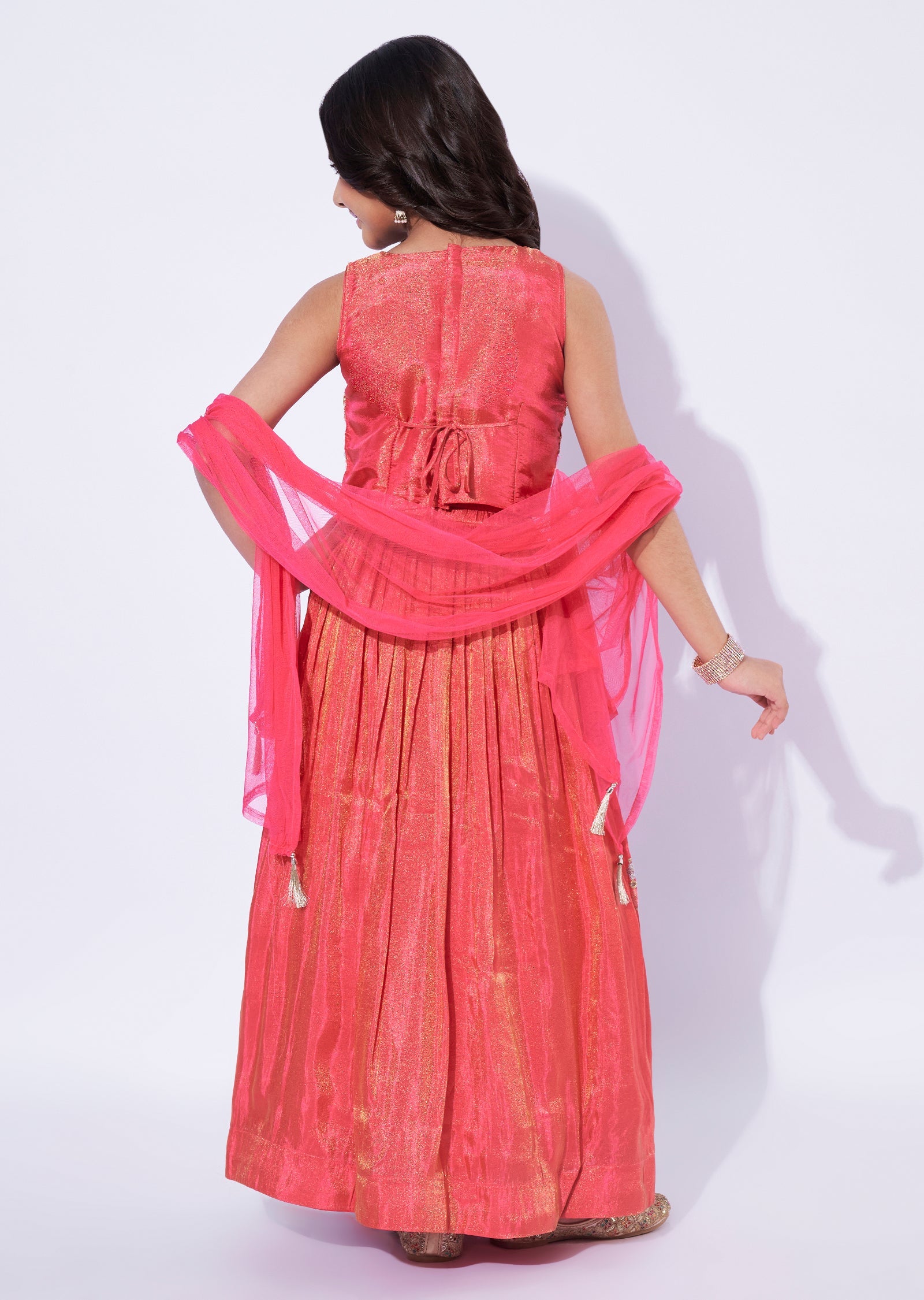 Pink Tissue Girls Ghagra Choli