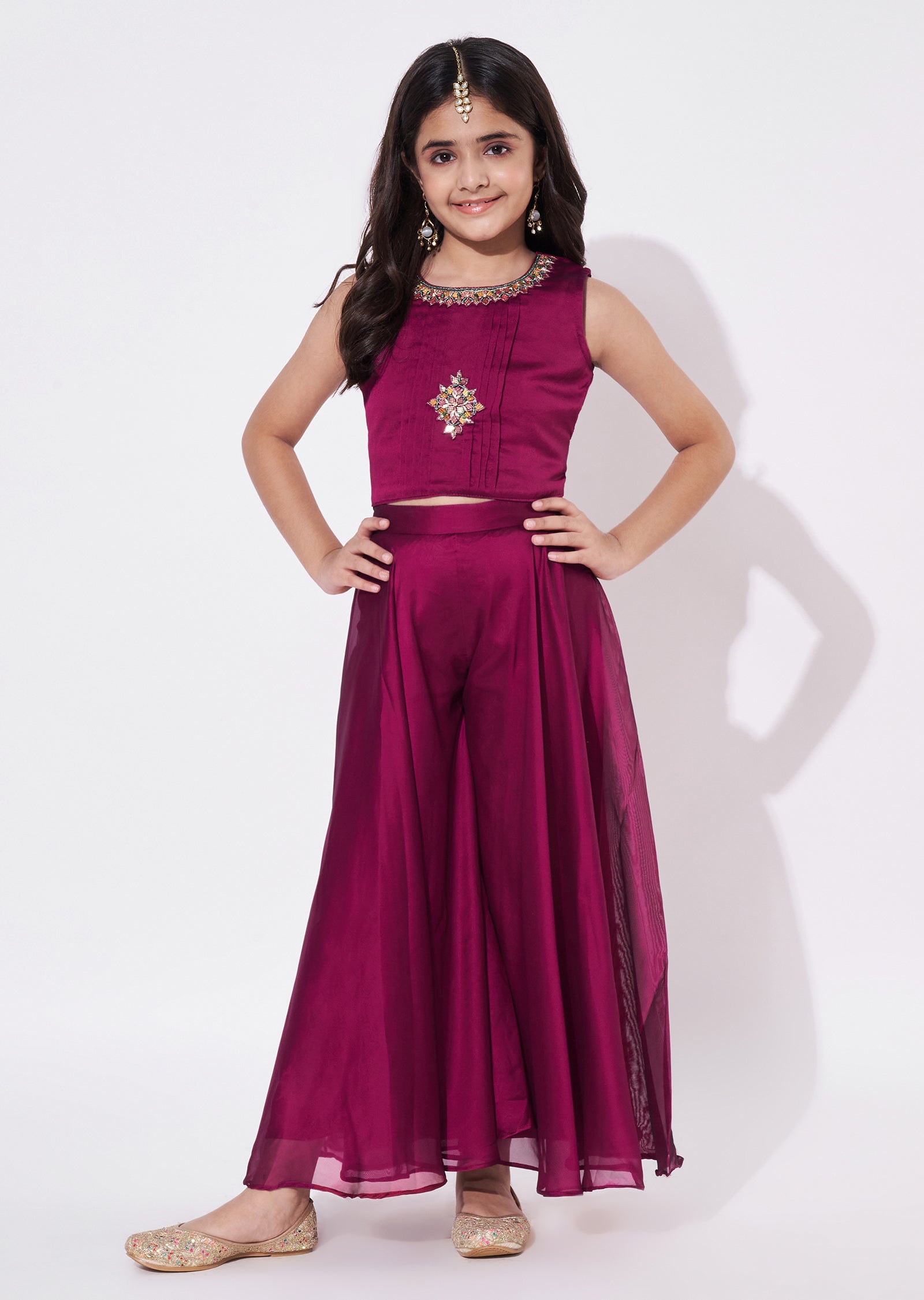 Magenta Chiffon Gharara Set