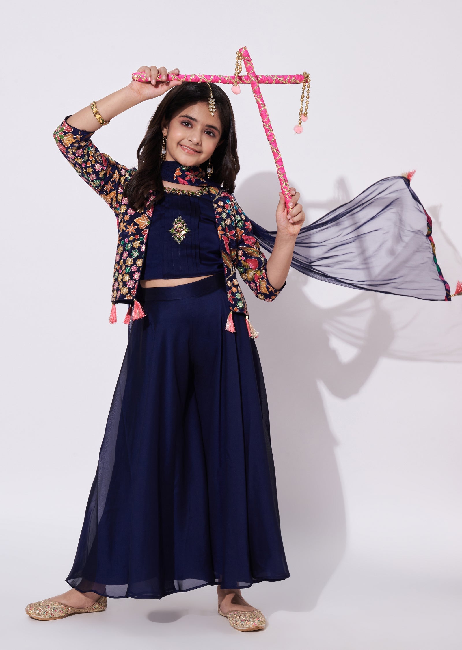Navy Blue Chiffon Gharara Set