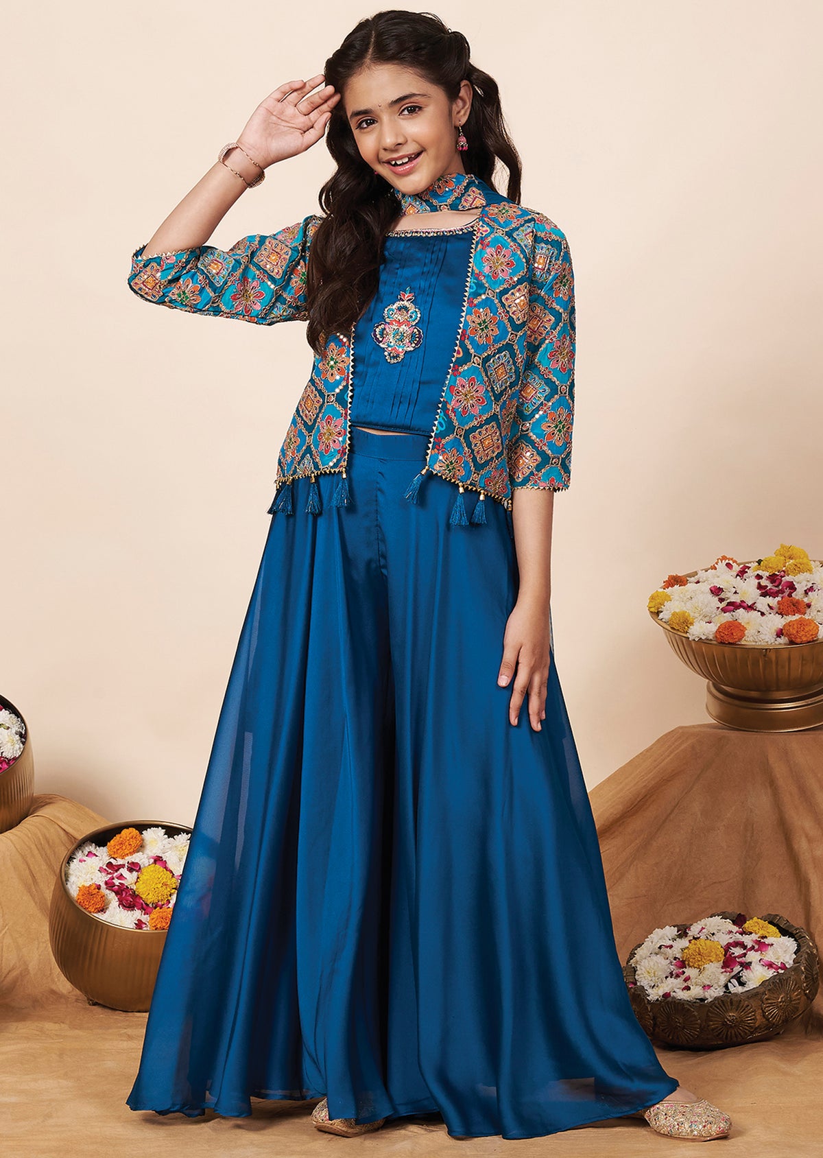 Rama Blue Chiffon Girla Gharara