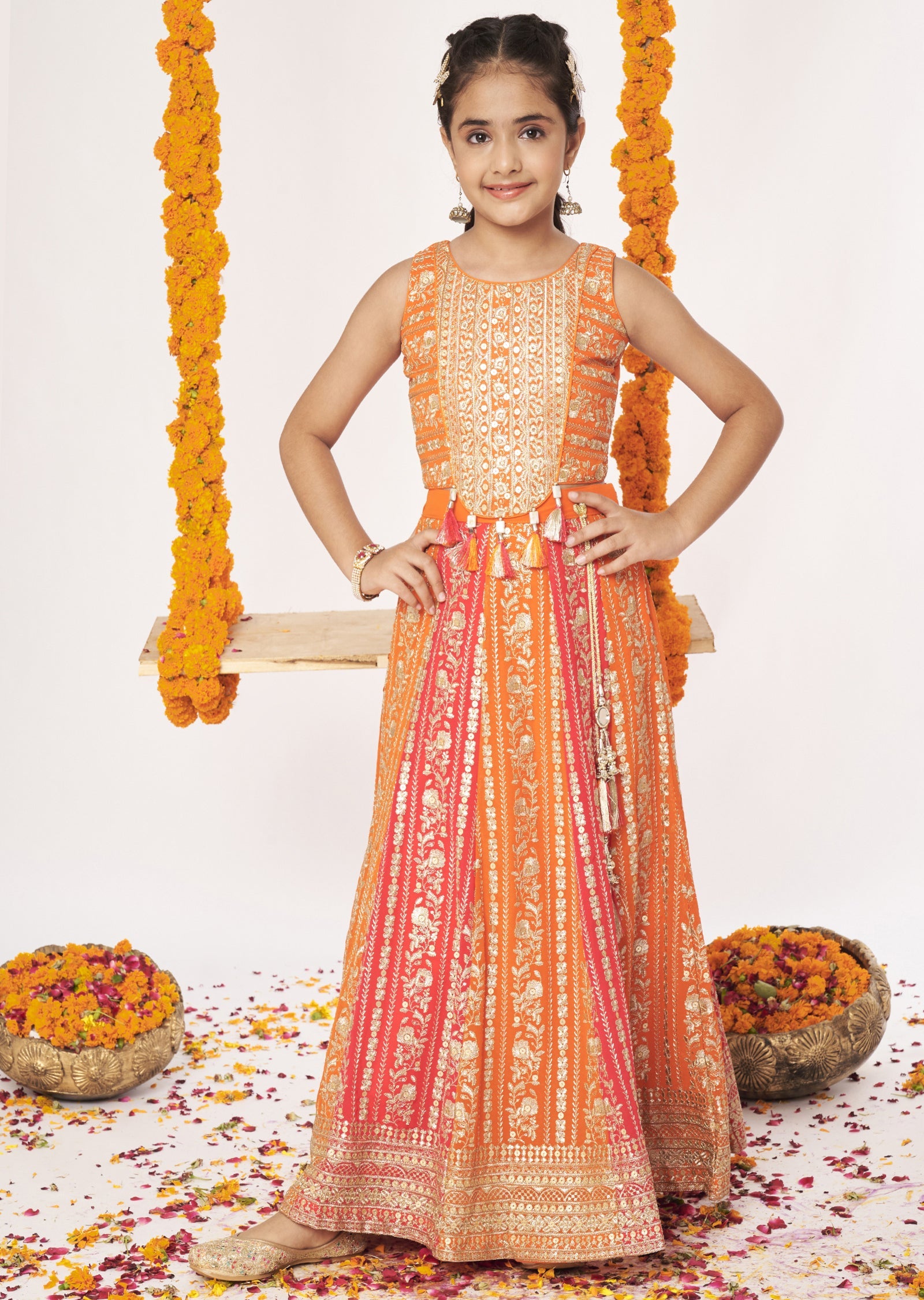 Orange Georgette Lehenga