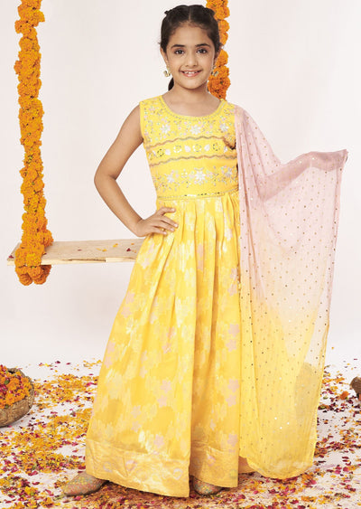 Yellow Chanderi Anarkali Set