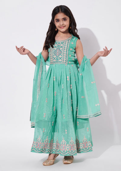 Sea Green Chiffon Anarkali Set - Long