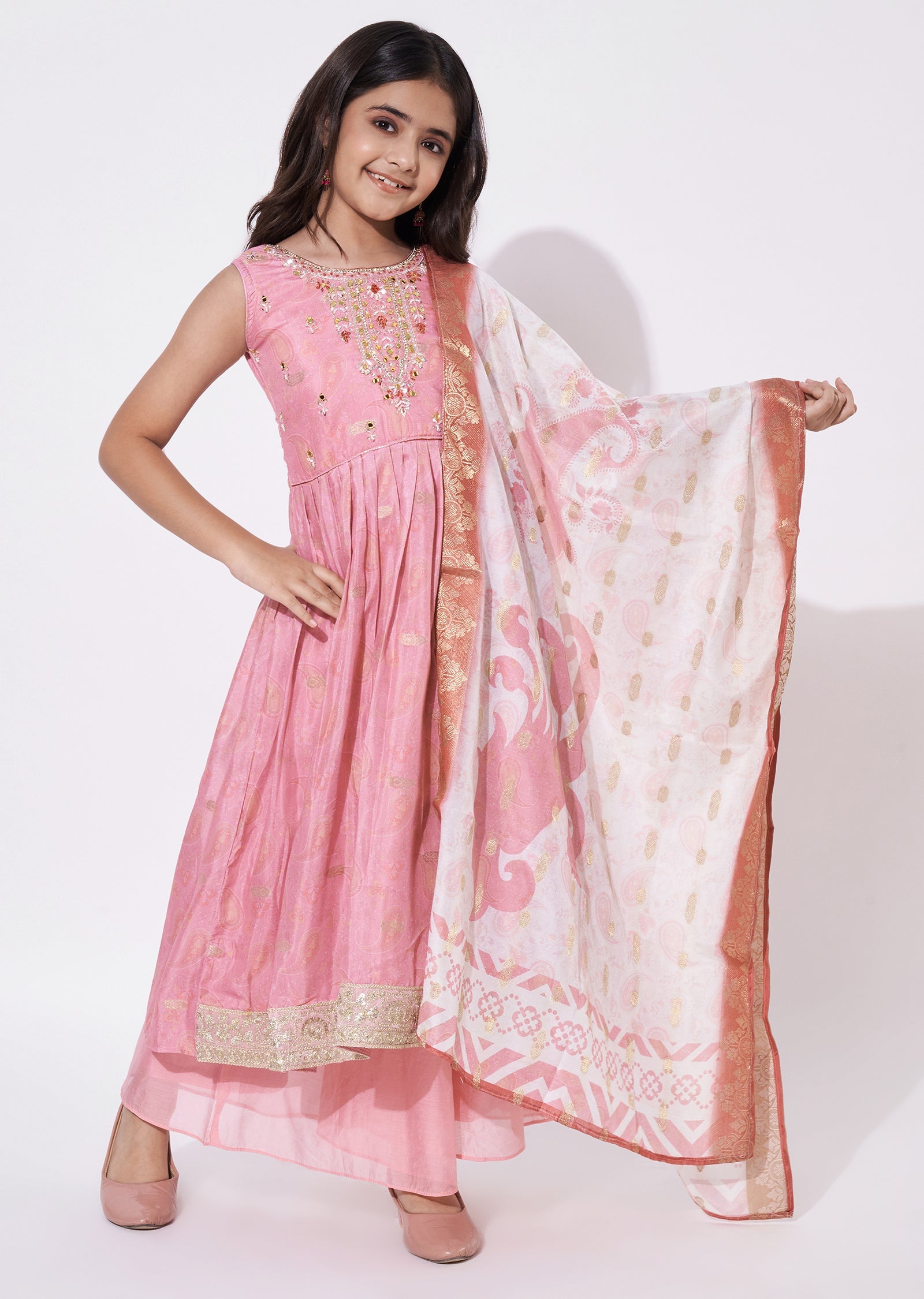 Pink Silk Anarkali Set - Long