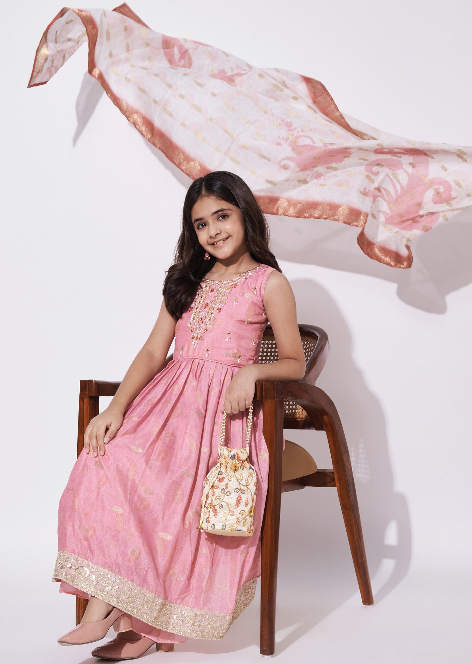 Pink Silk Anarkali Set - Long