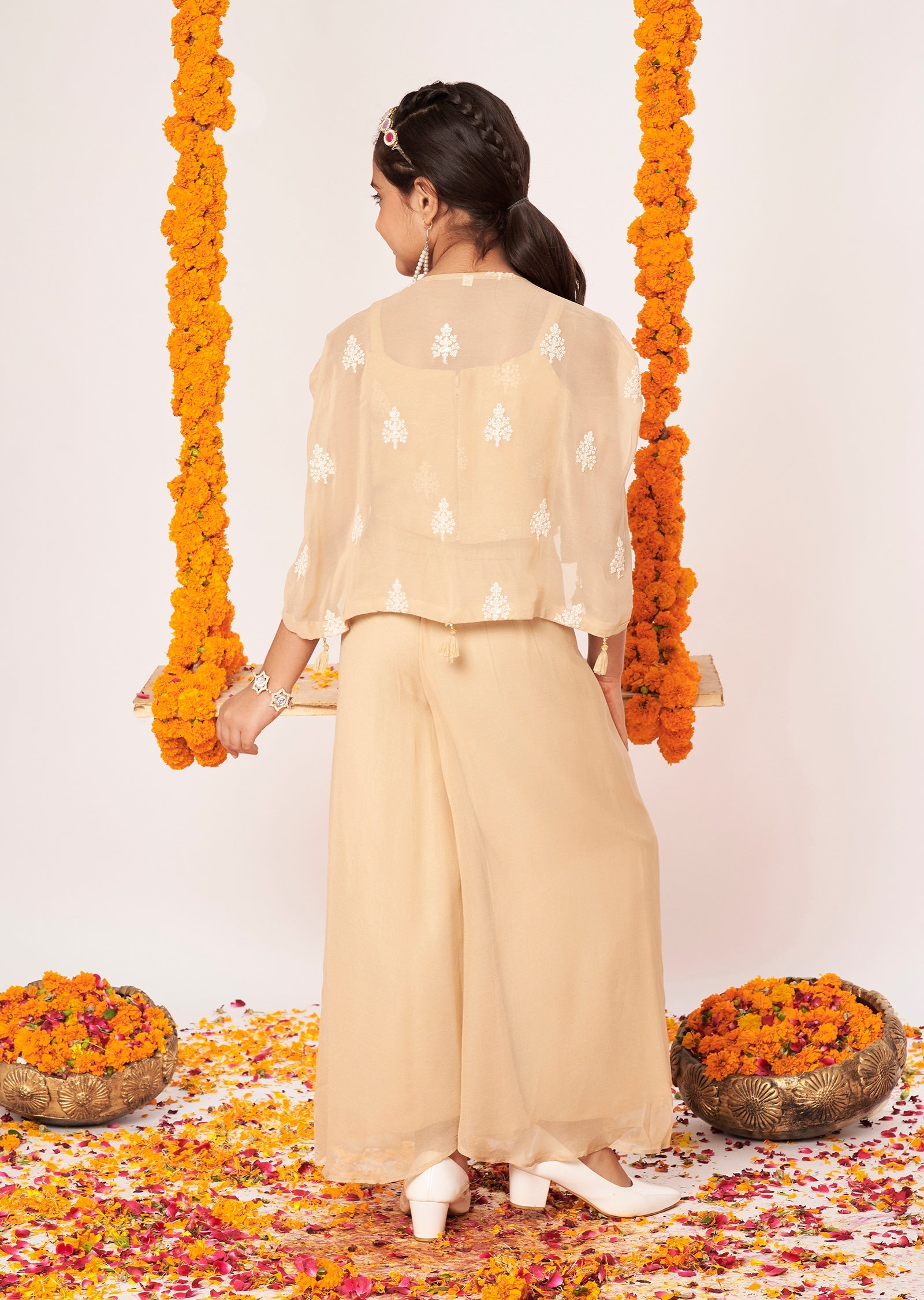 Dark Biege Georgette Gharara Set