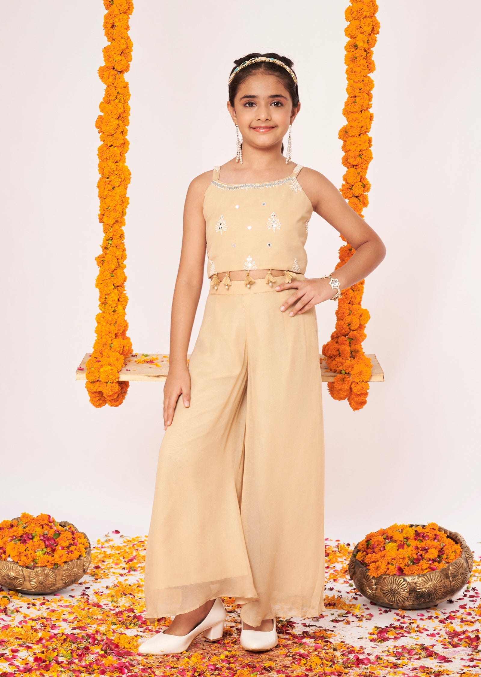 Dark Biege Georgette Gharara Set