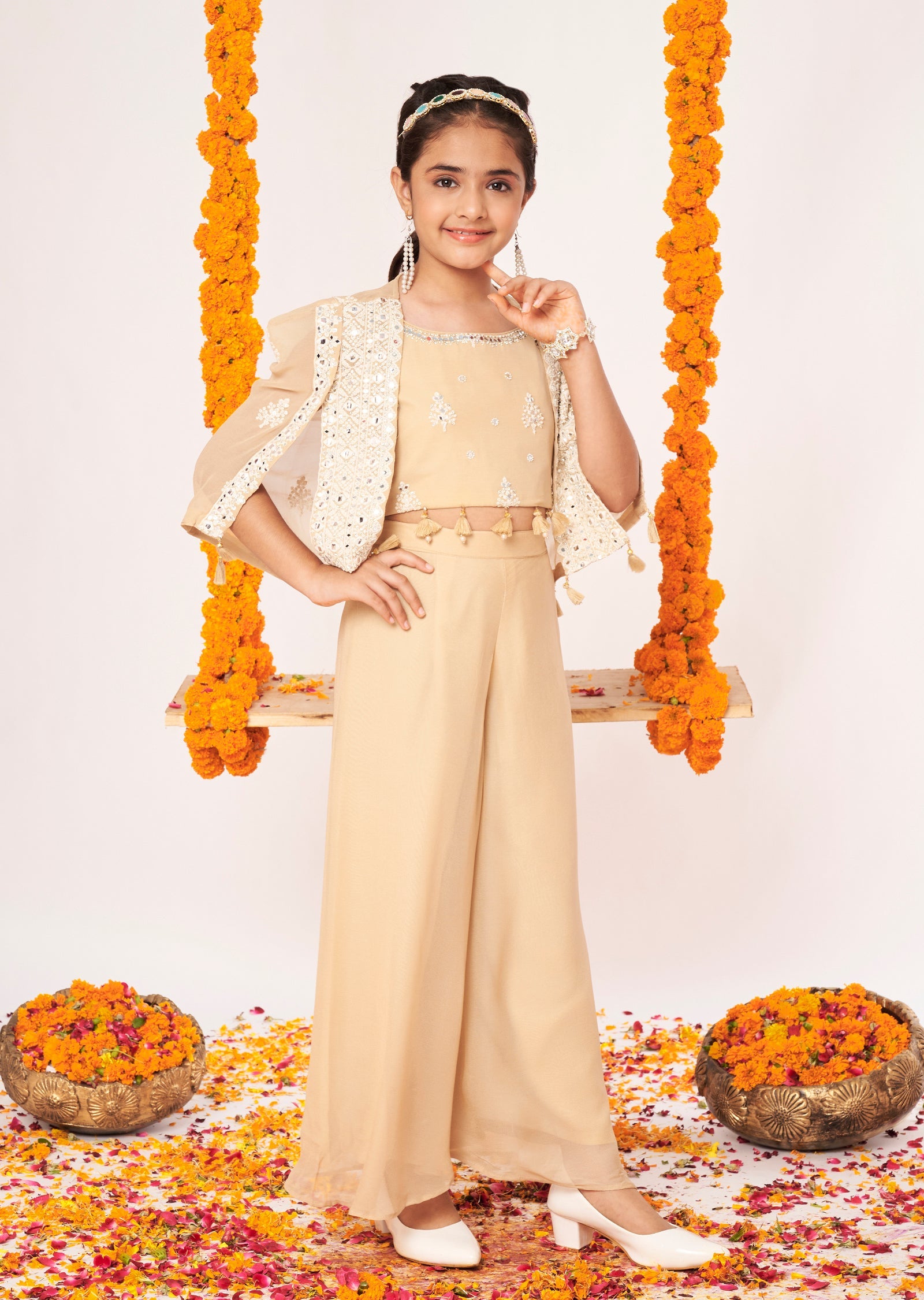 Dark Biege Georgette Gharara Set