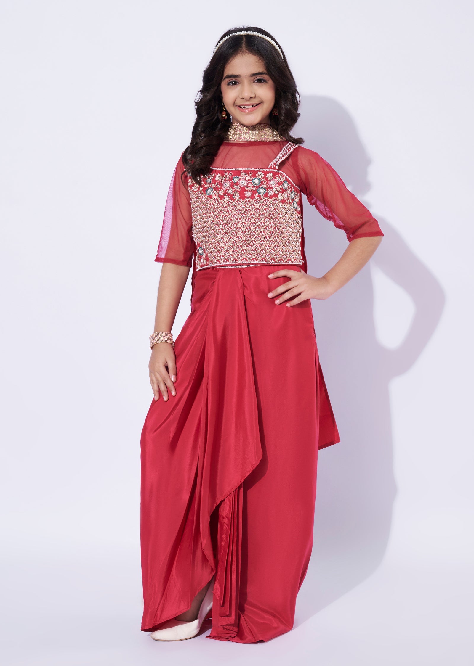 Magenta Crepe Girls Sharara