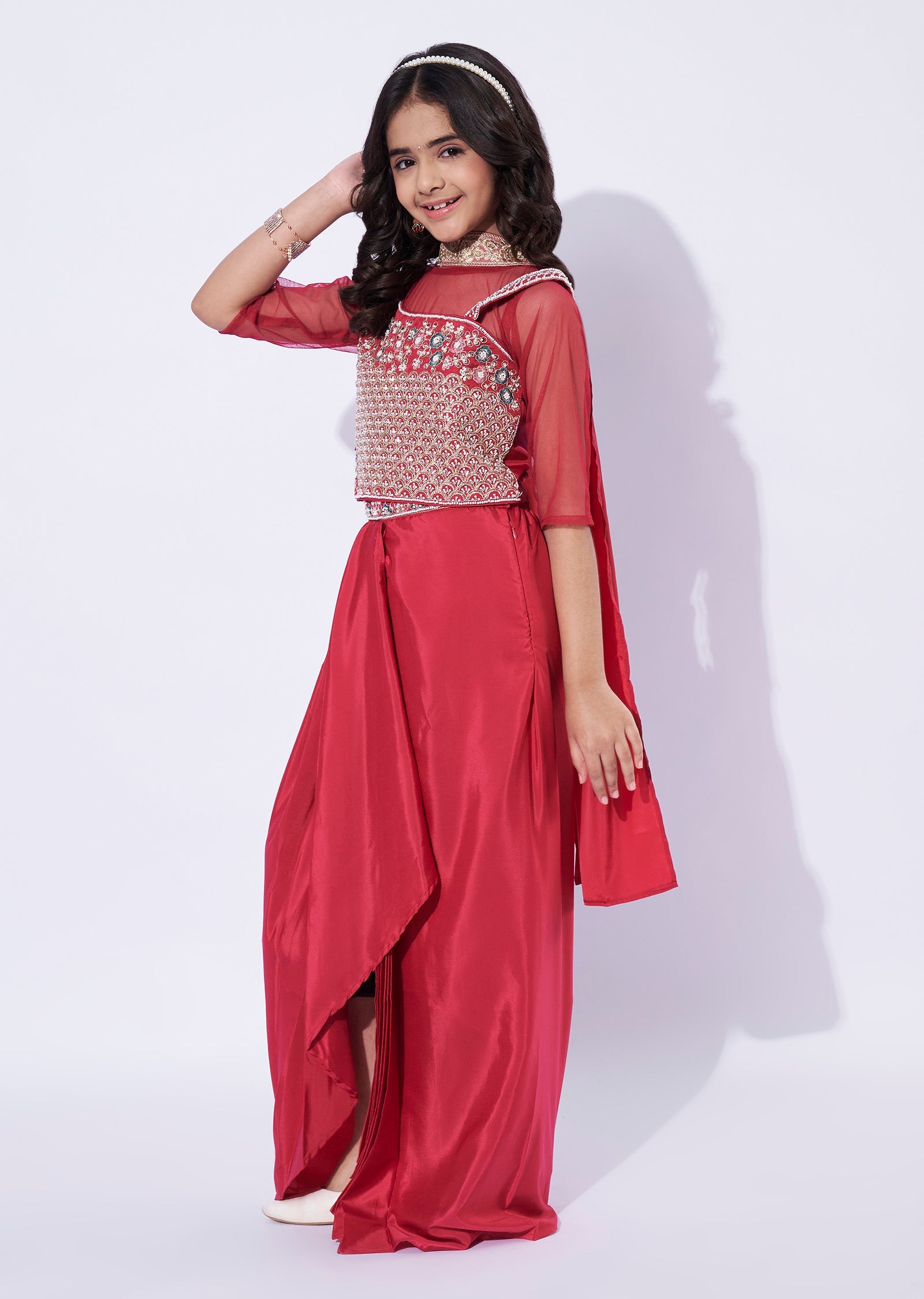 Magenta Crepe Girls Sharara