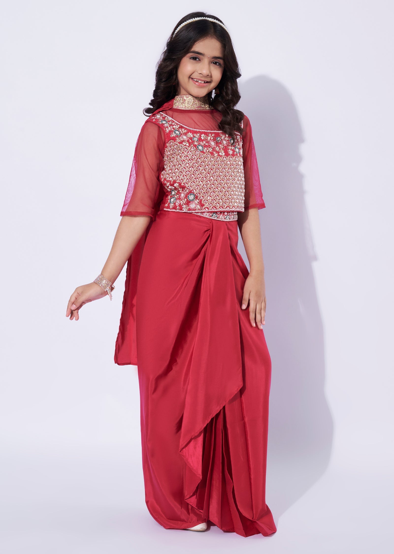 Magenta Crepe Girls Sharara