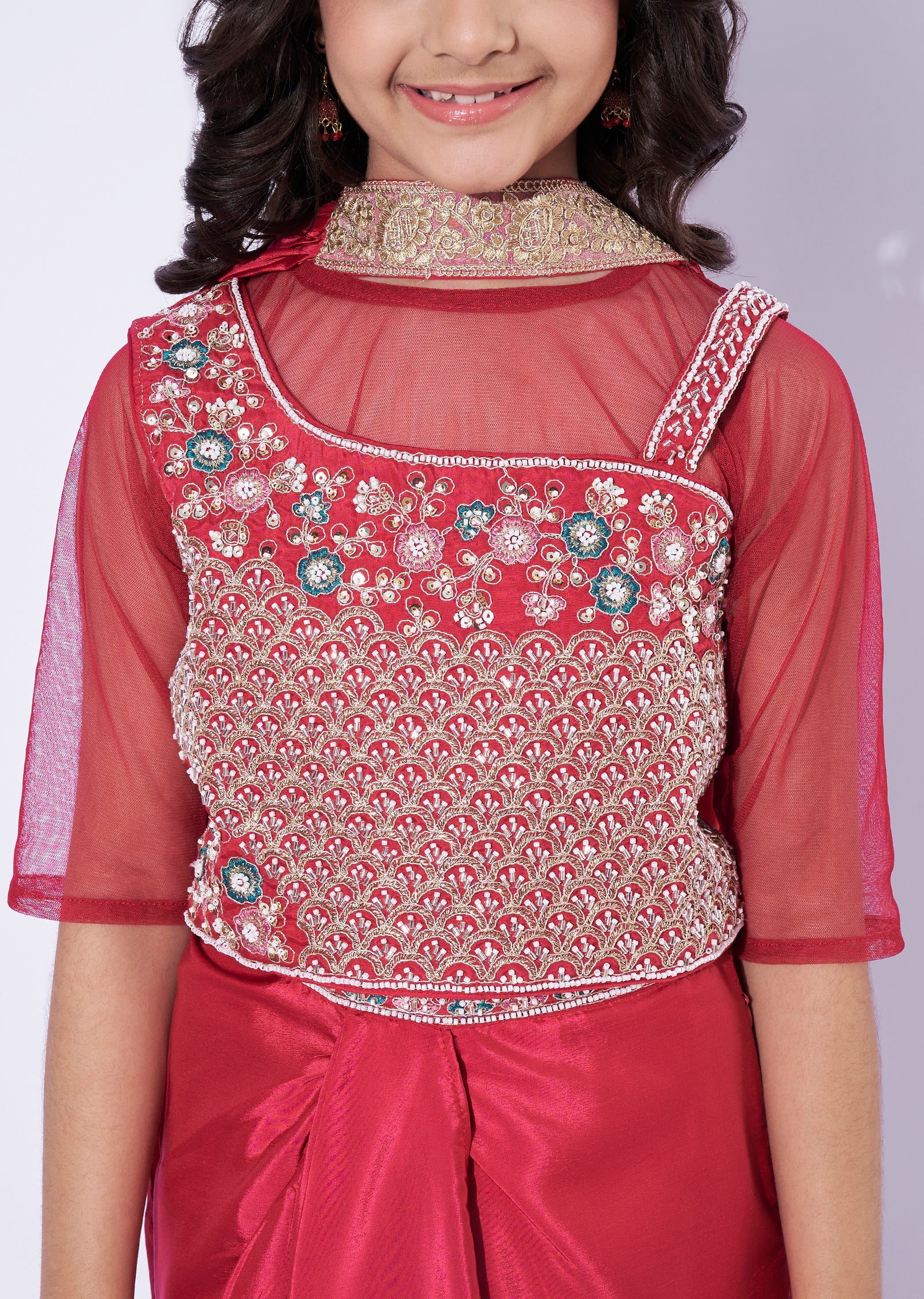 Magenta Crepe Girls Sharara