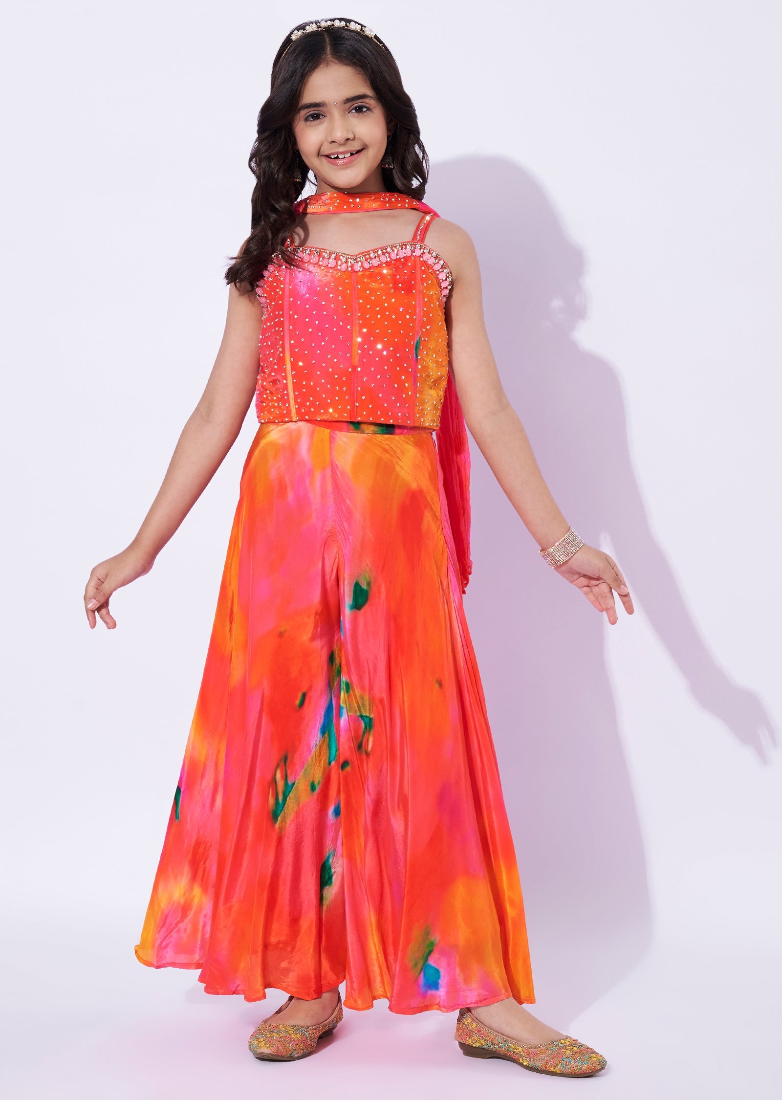 Orange Crepe Girls Sharara