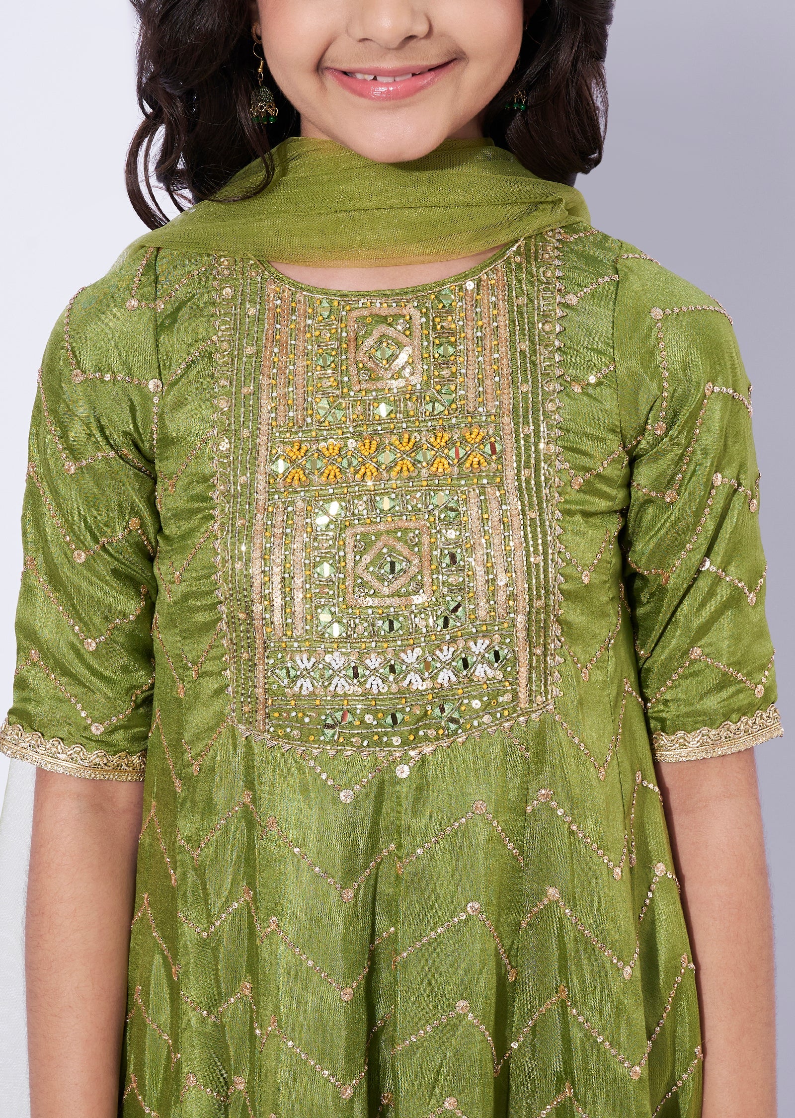Olive Green Girls Anarkali