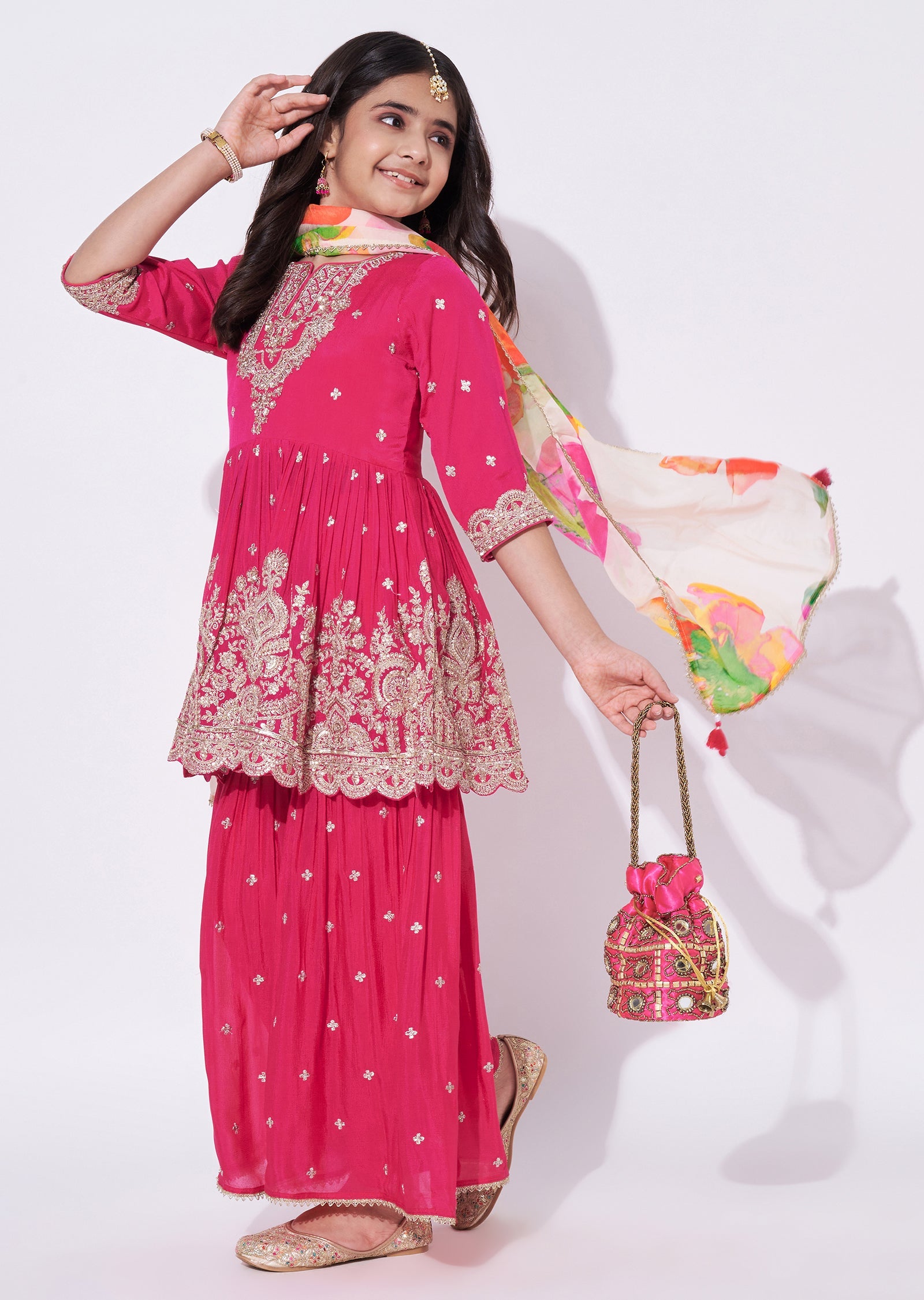 Rani Pink Chinnon Gharara Set