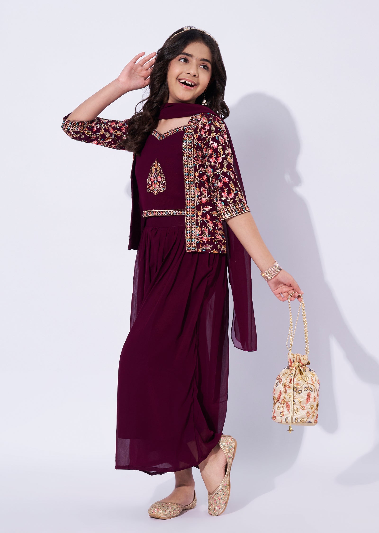 Wine Girls Sharara Set