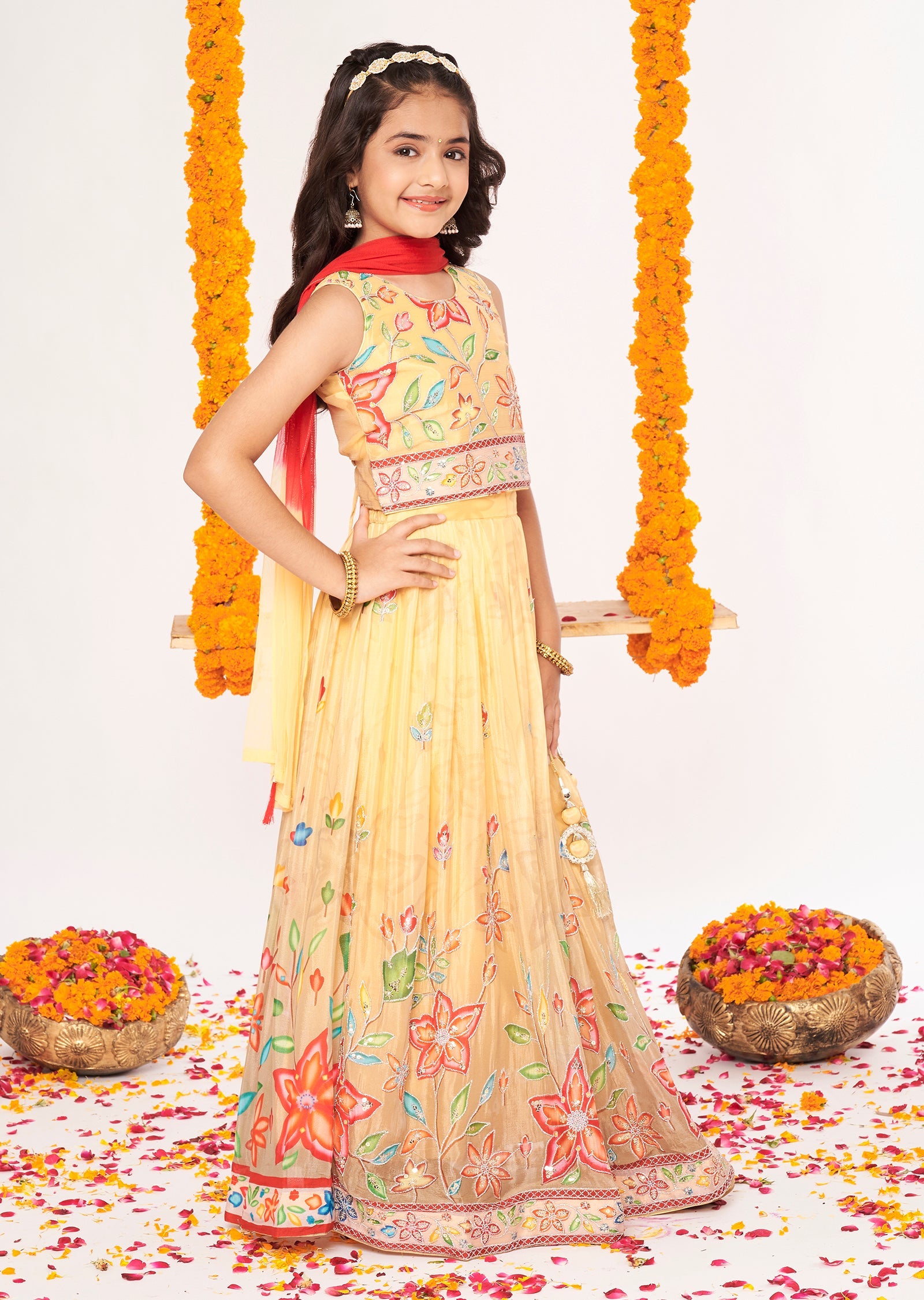 Biege Chinnon Lehenga