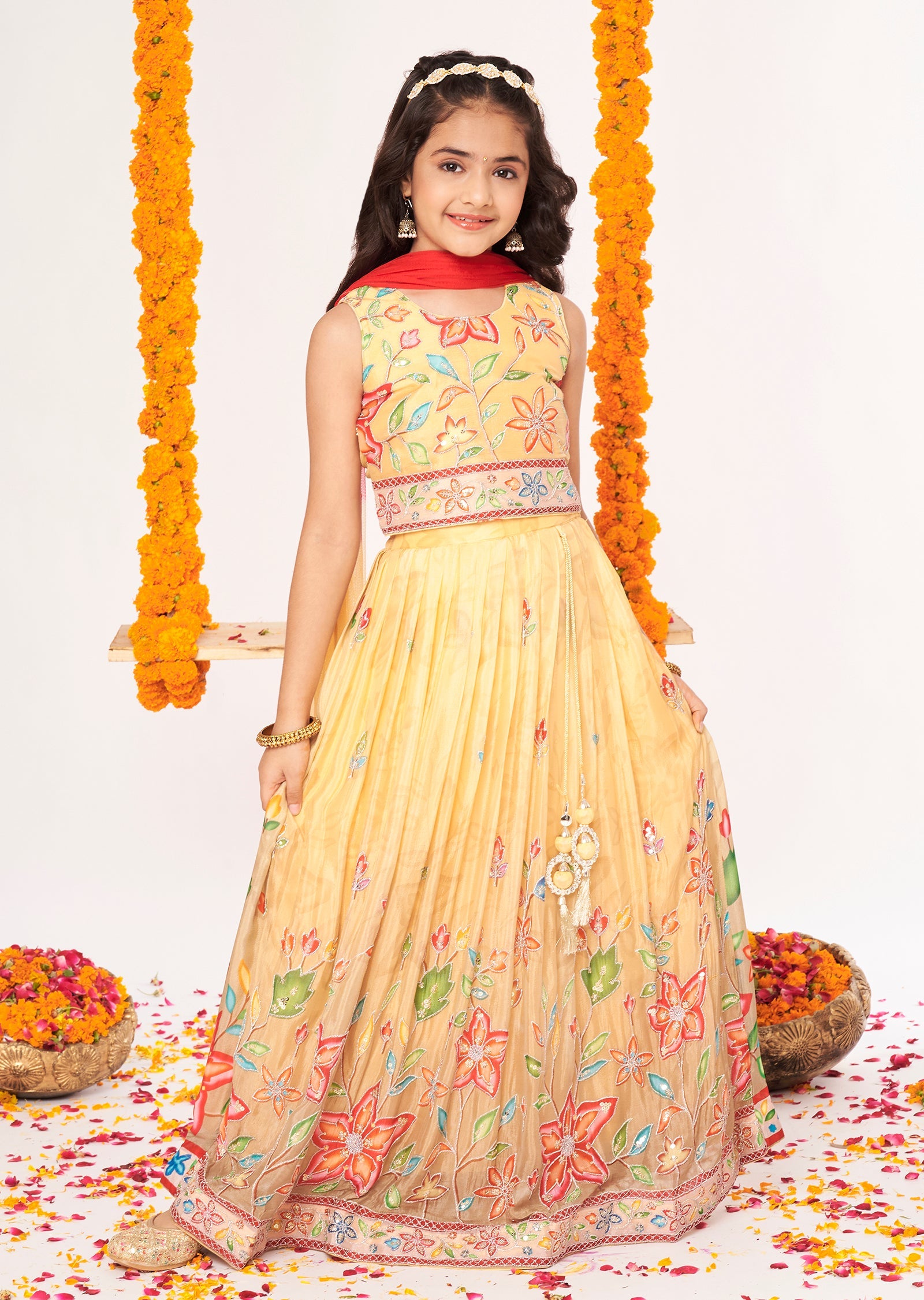 Biege Chinnon Lehenga
